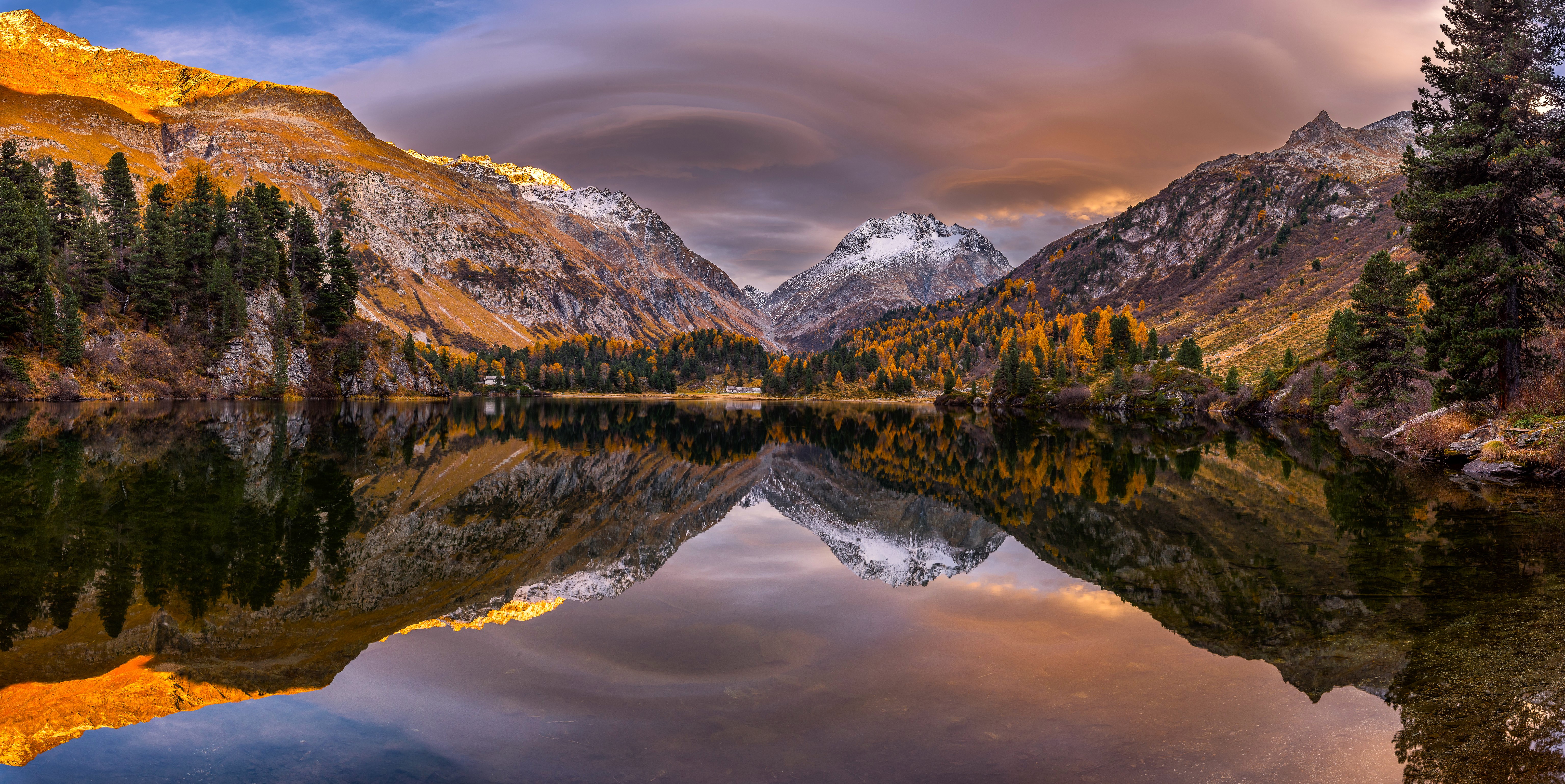 Nature Landscape Trees Plants Rocks Water Mountains Clouds Sky Reflection Clear Water Lake Fall Swit 6144x3078