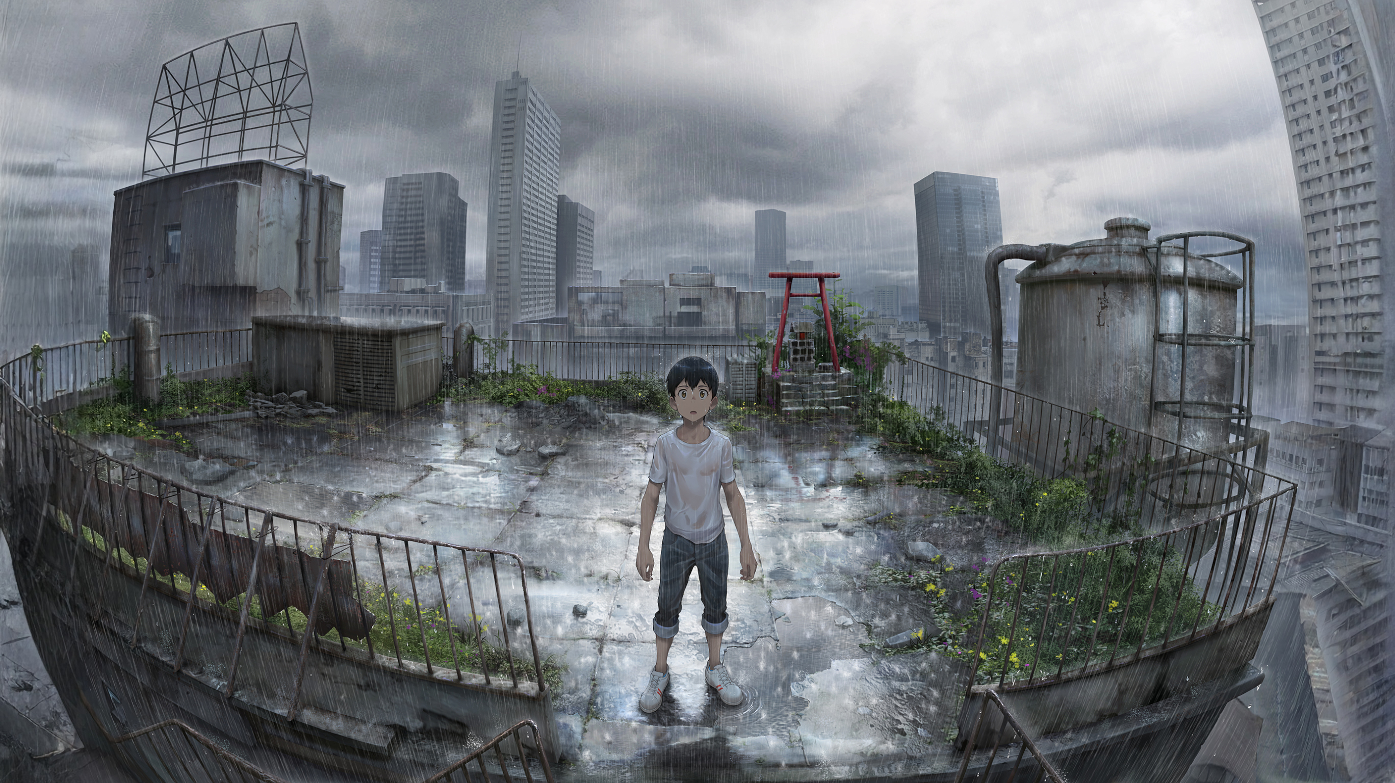 Beitemian Hodaka Morishima Weathering With You Overcast Rain City Anime Boys 2736x1536