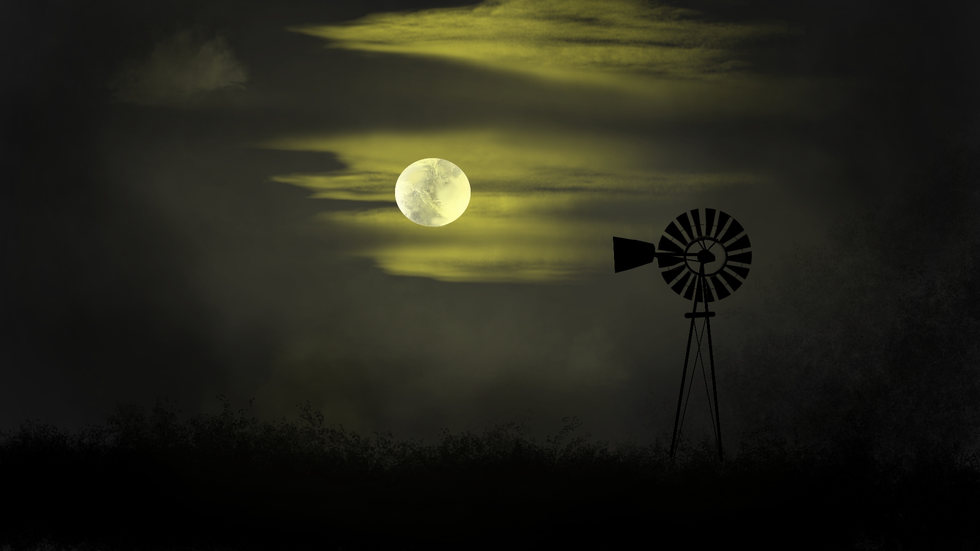 Digital Painting Digital Art Landscape Windmill Moonlight 1920x1080