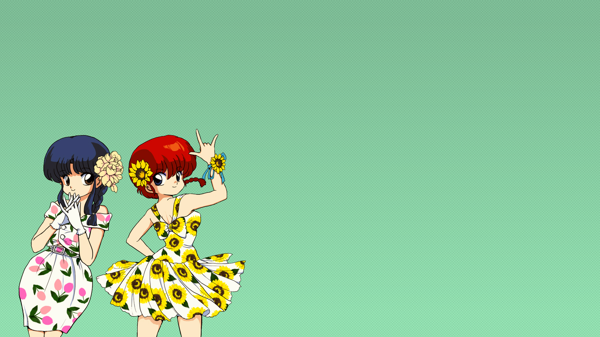 Anime Girls Anime Anime Couple Schoolgirl Skirt Dress Bangs Blunt Bangs Long Hair Flower In Hair Red 1920x1080