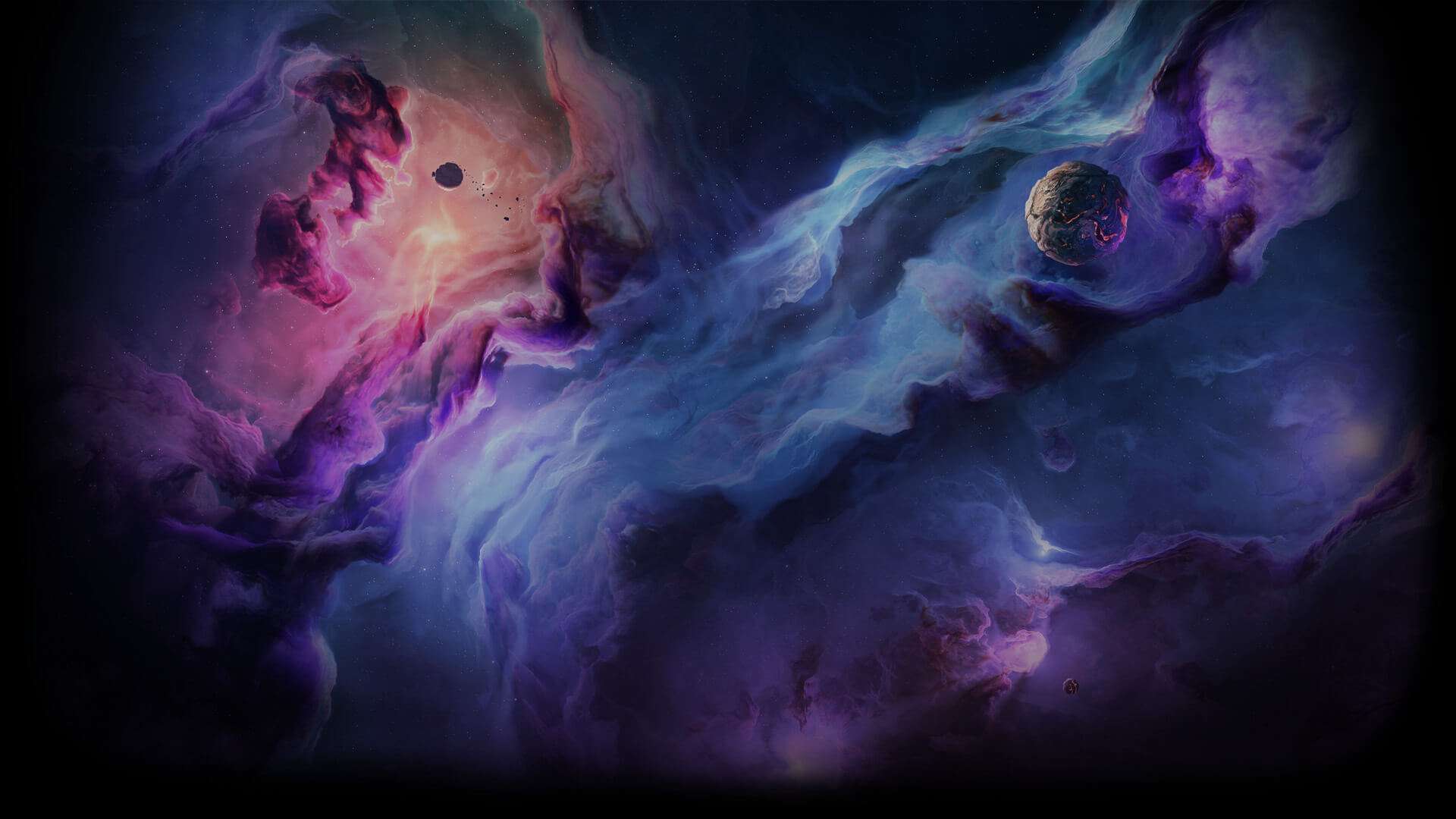 Space Nebula Digital Art Planet Stars Vignette 1920x1080