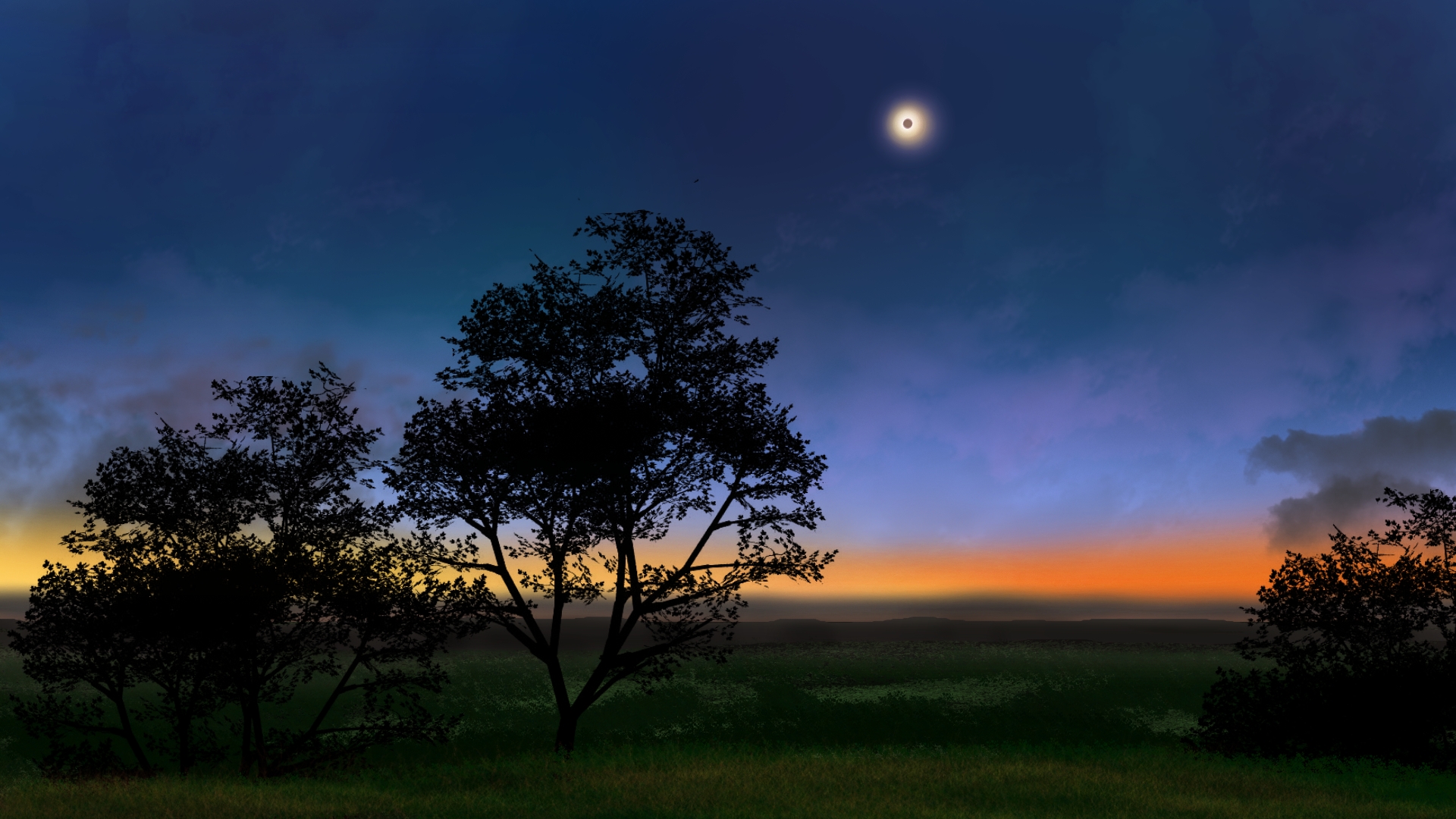 Digital Art Digital Painting Landscape Eclipse Colorful Nature 1920x1080