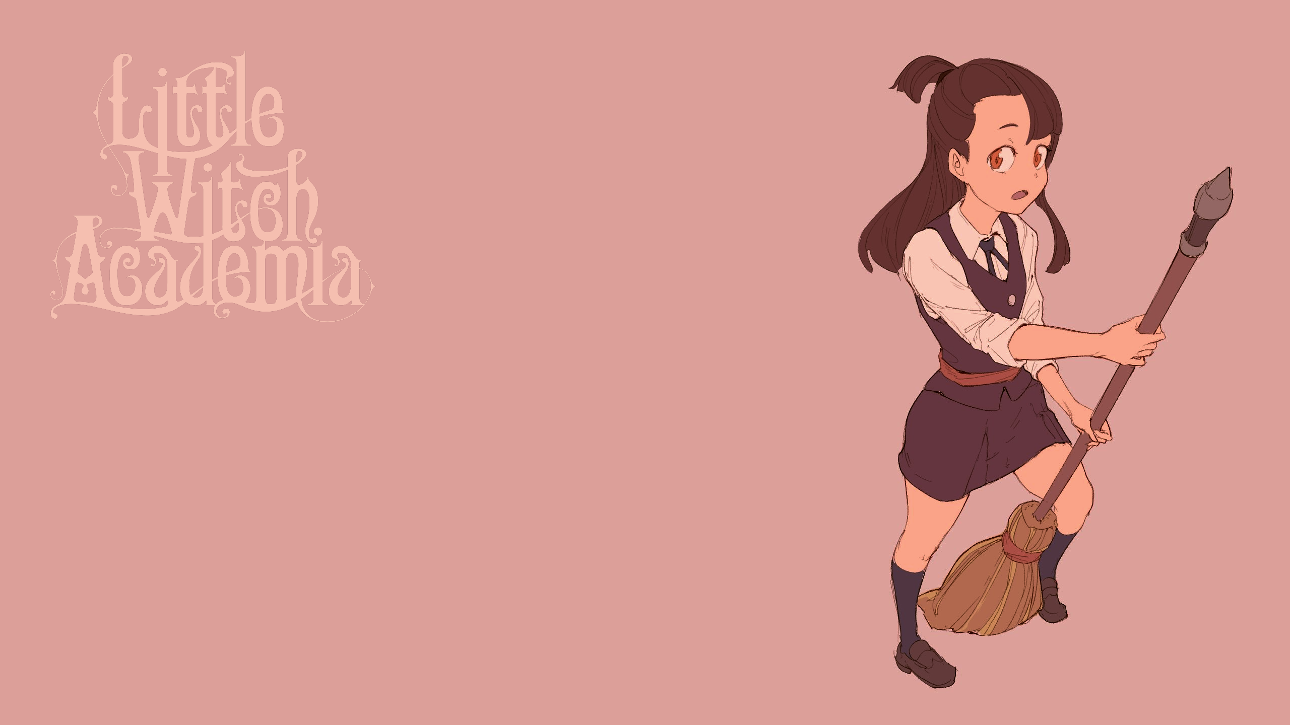 Anime Girls Pink Background Simple Background Skirt Ponytail Kagari Atsuko Little Witch Academia Sho 2560x1440