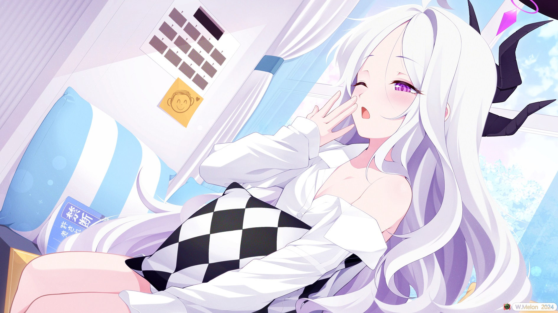 Sorasaki Hina Blue Archive Blue Archive White Hair Demon Horns Purple Eyes Long Hair Anime Girls Che 1890x1062