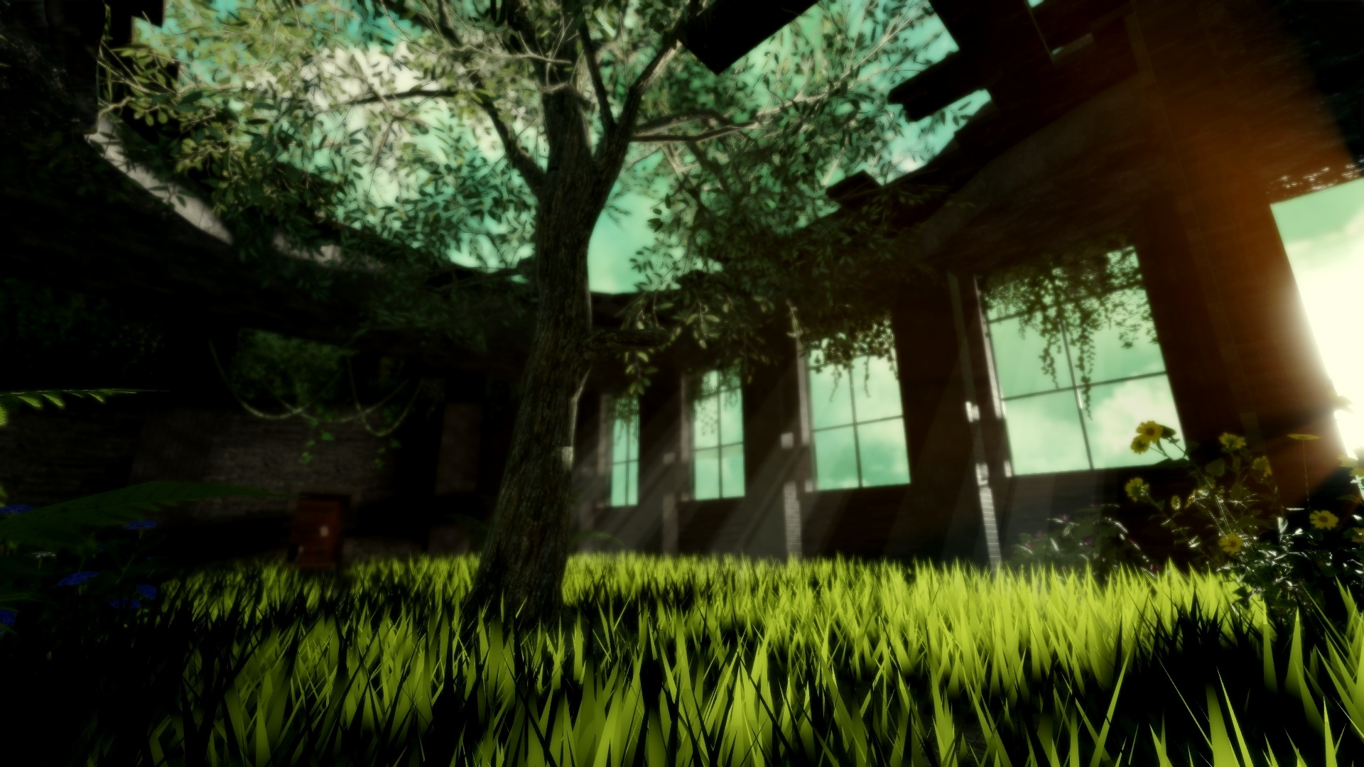 Roblox Grass Plants Leaves Flowers Trees Video Games Peaceful Clouds Sunlight Window Ruins 1920x1080