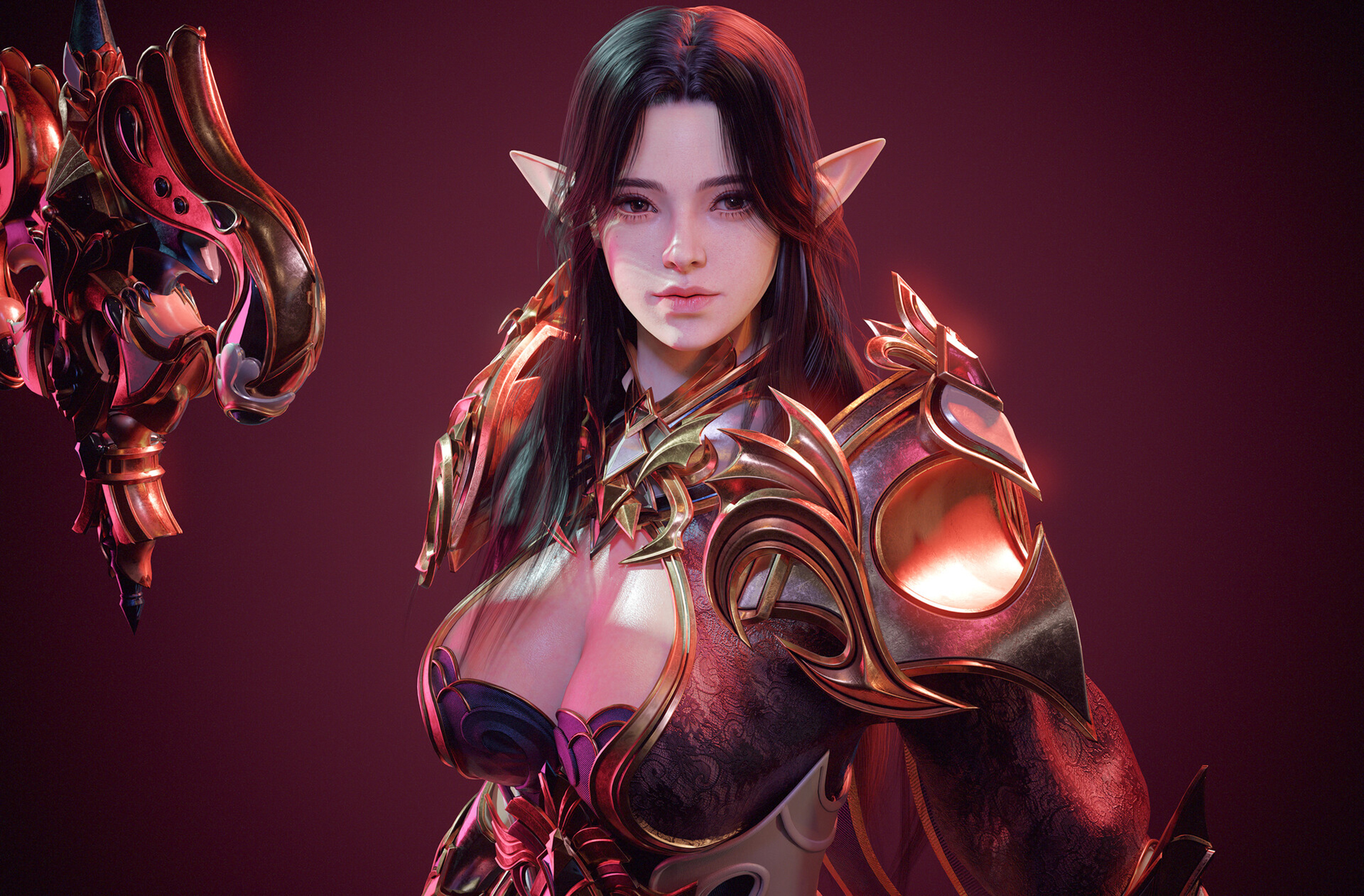 Junhee Park CGi Women Elves Armor Simple Background 2191x1440