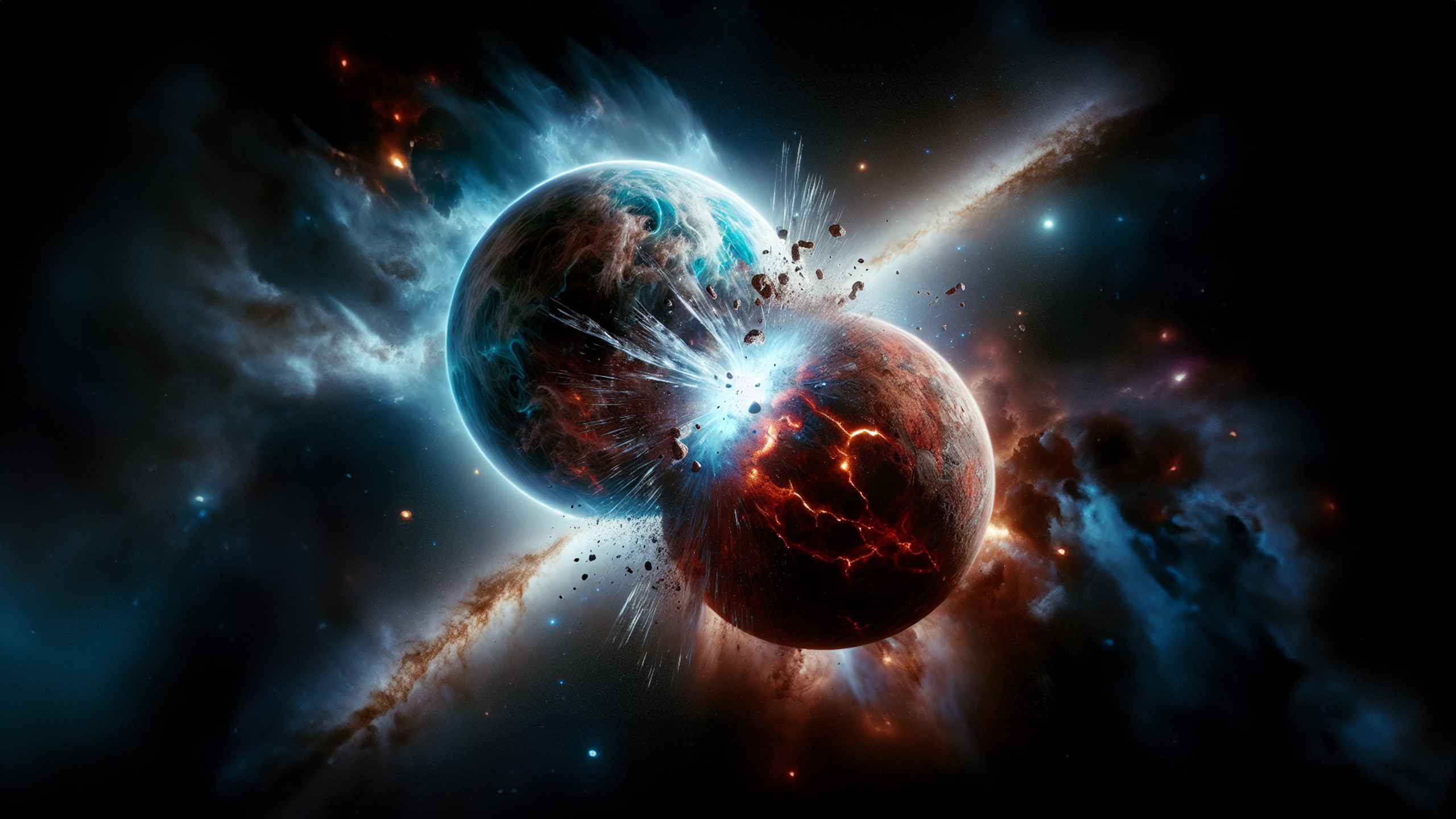 Space Planet Nebula Stars Universe Red Blue Dust Ai Art 2560x1440