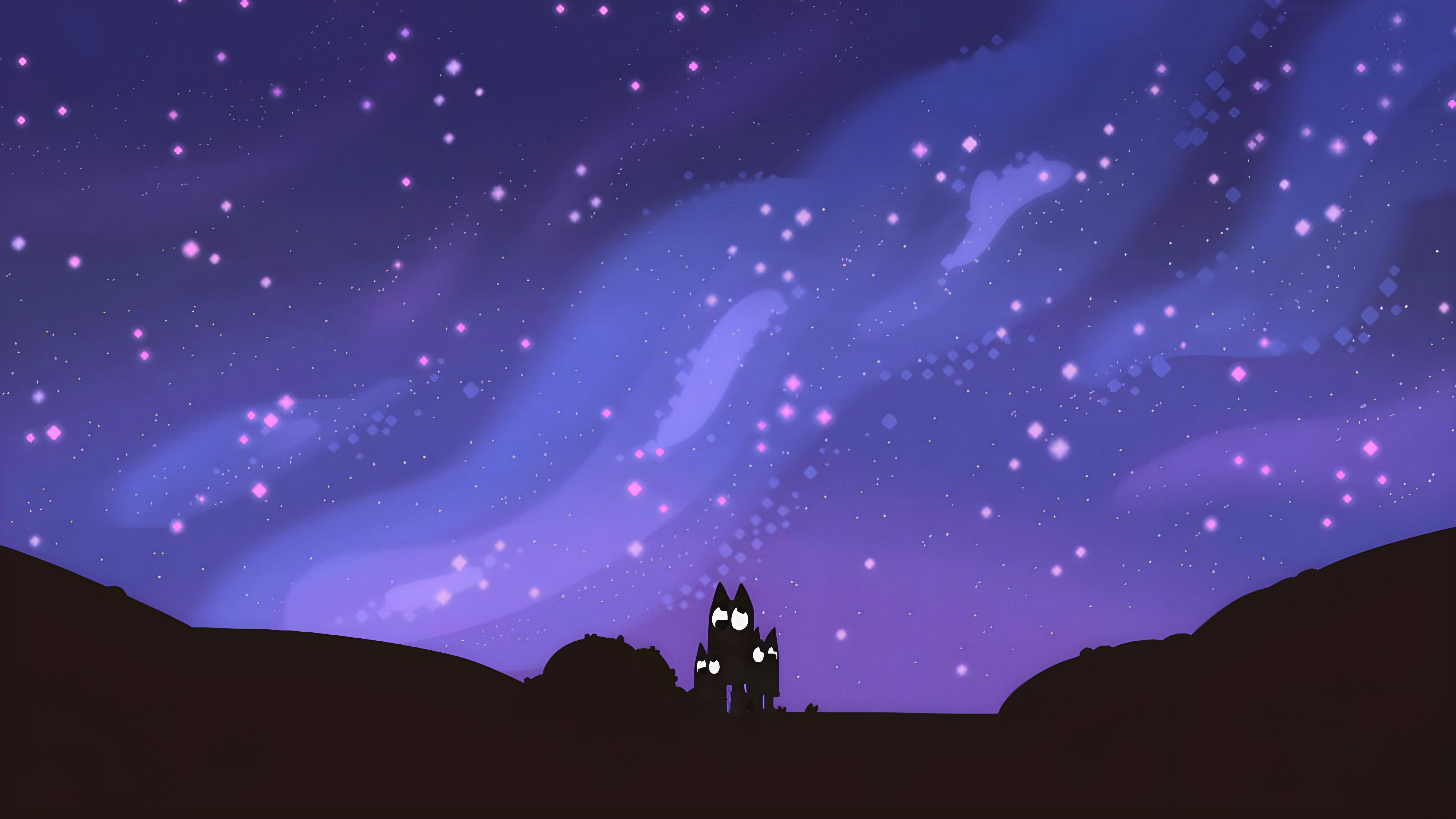 Purple Background Night Sky Camping Silhouette Shadow 5120x2880