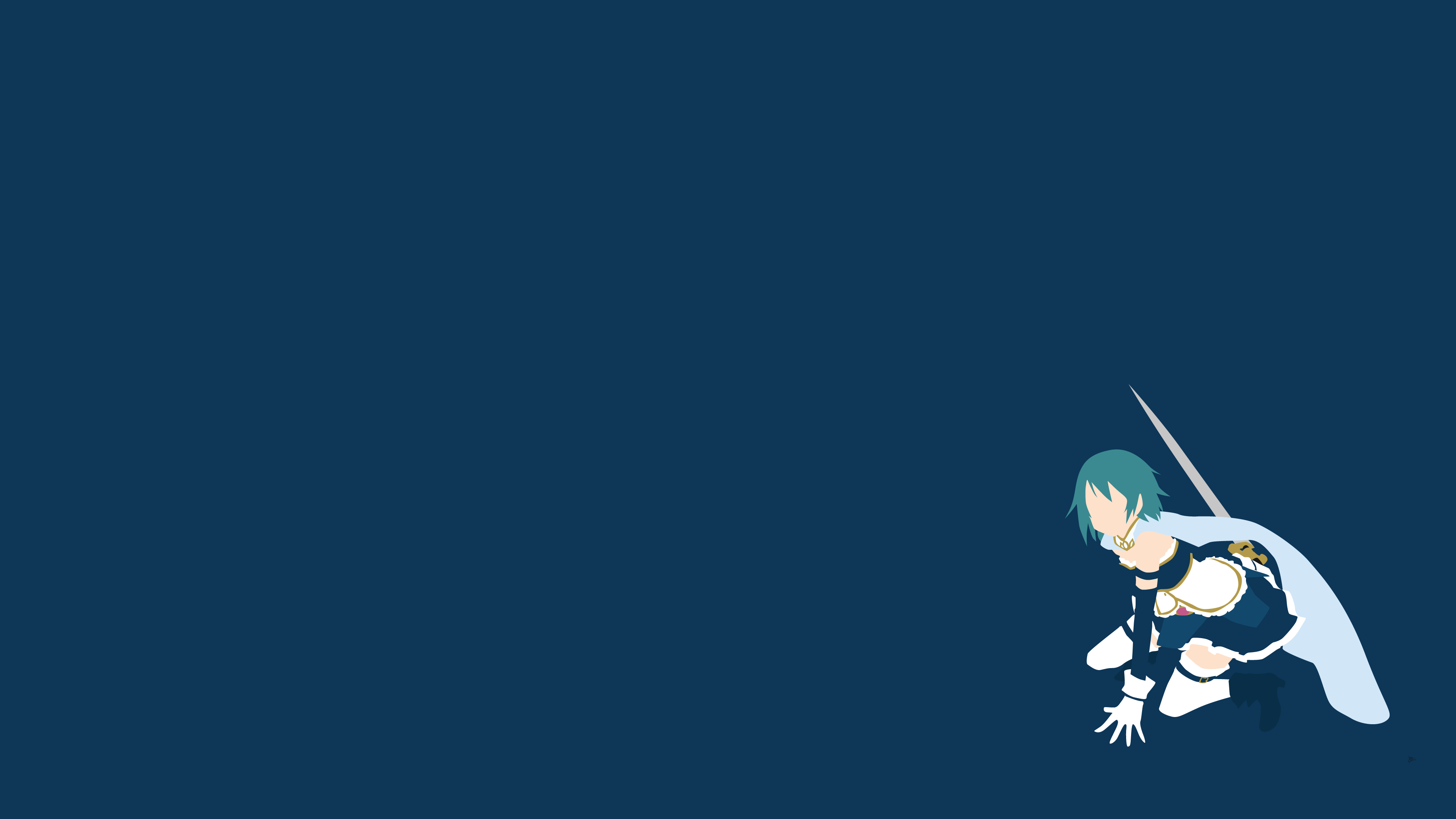 Anime Girls Simple Background Blue Background Minimalism Miki Sayaka Magical Girls Mahou Shoujo Mado 3840x2160