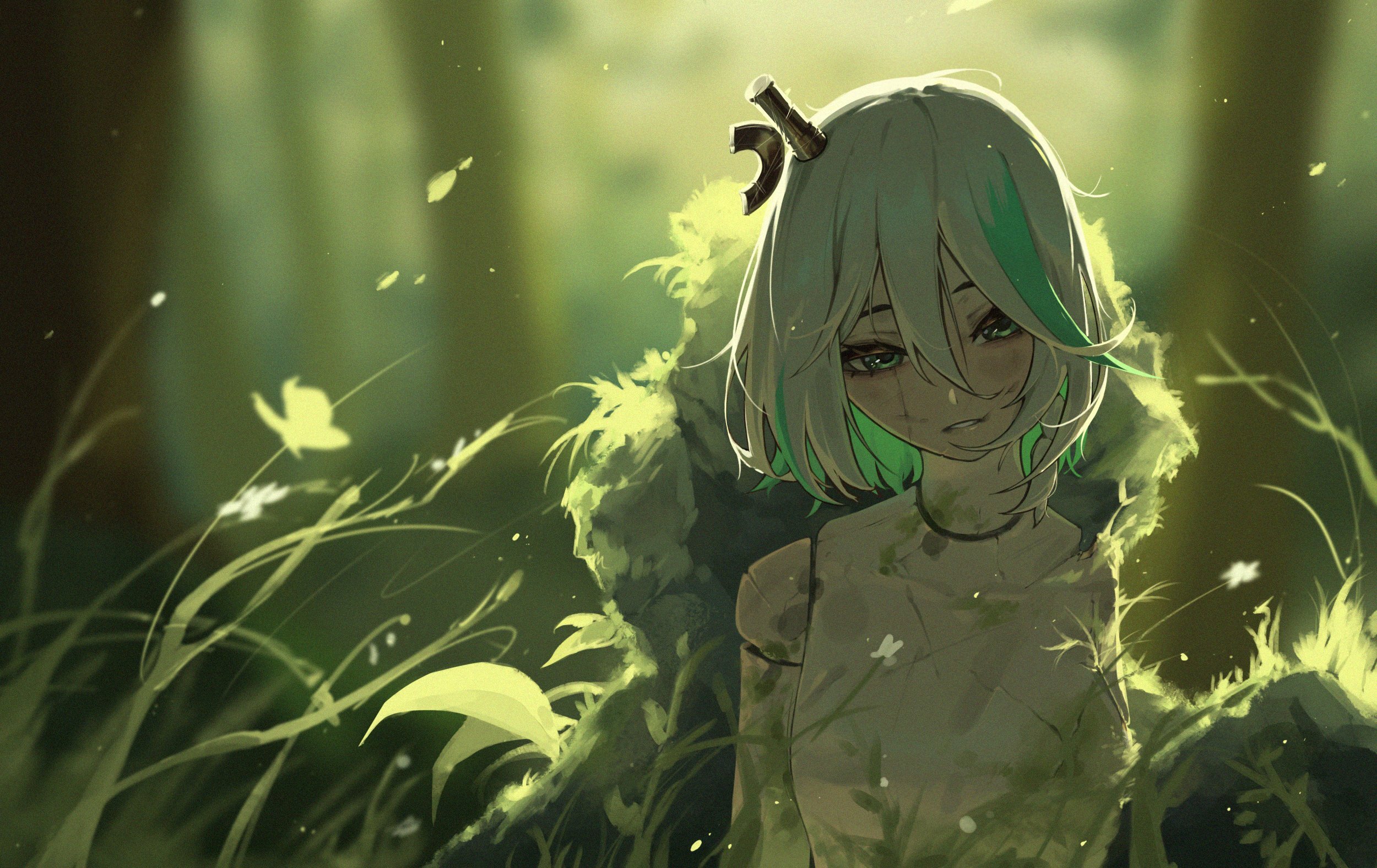 Anime Anime Girls Hololive Hololive English Short Hair Petals Green Eyes Grass Blonde Cecilia Immerg 2500x1576