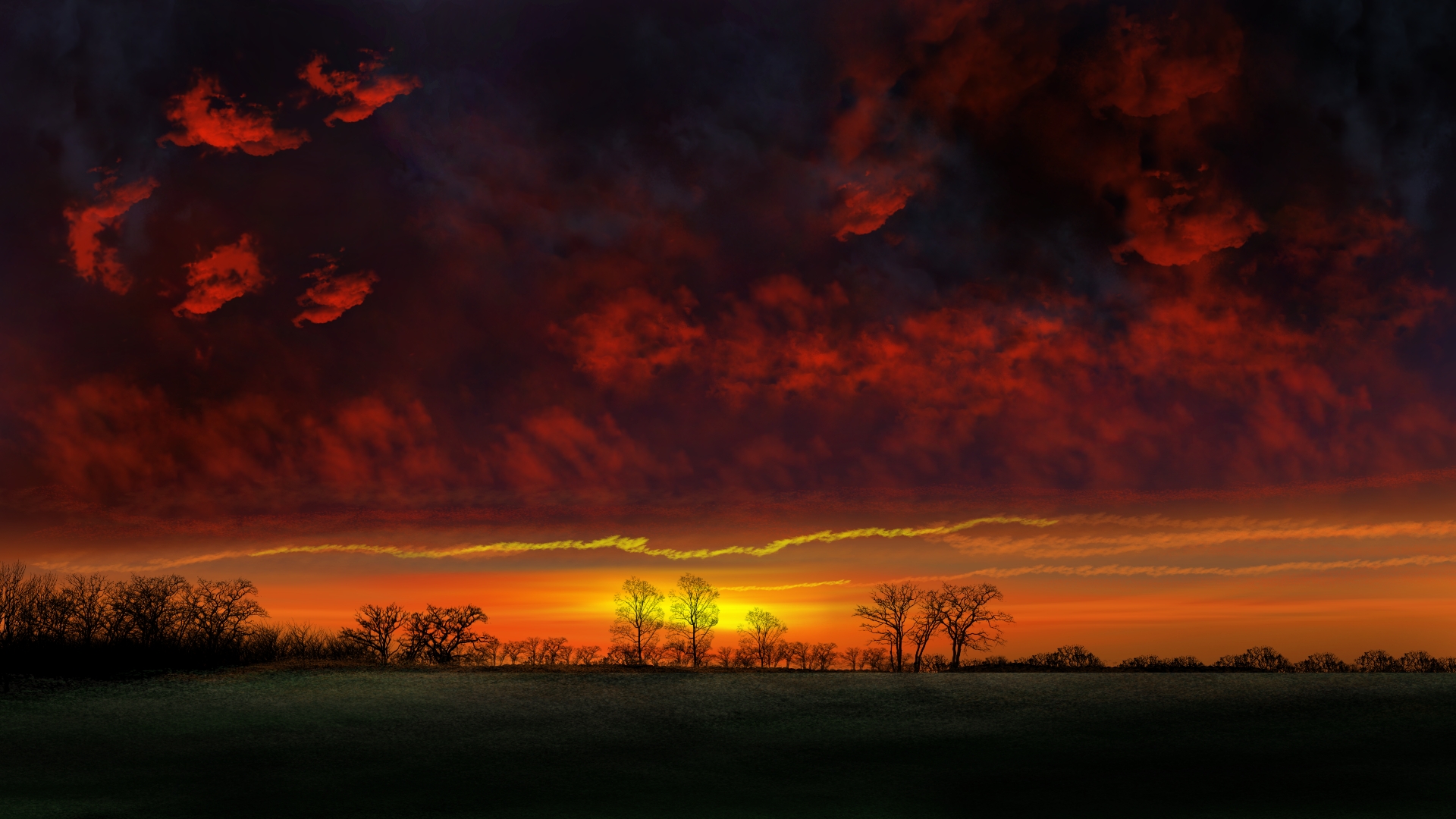 Digital Painting Digital Art Nature Landscape Colorful Sunset 1920x1080