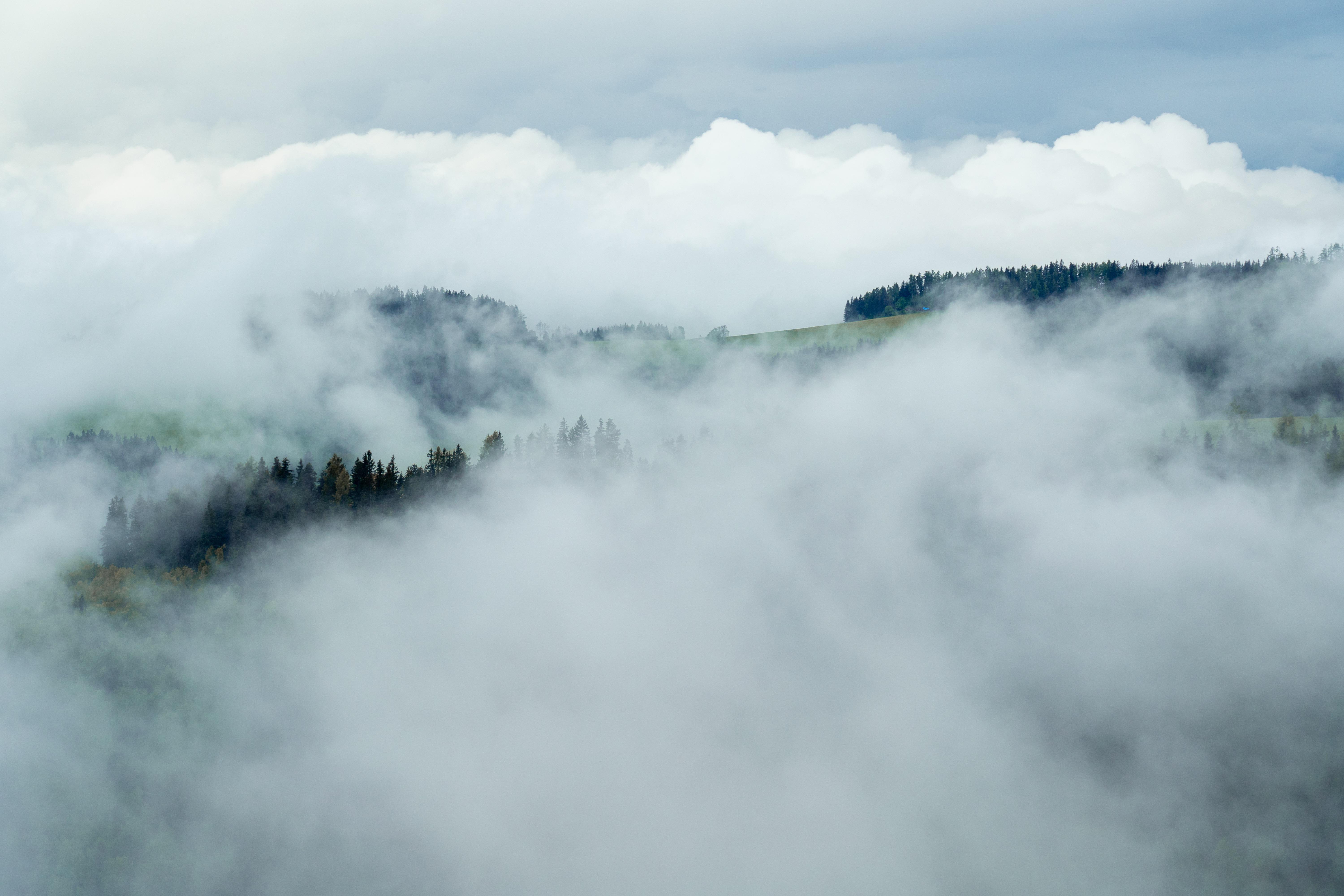 Landscape Aerial View Mountain View Mountains Forest Mist Europe Austria Clouds 6000x4000