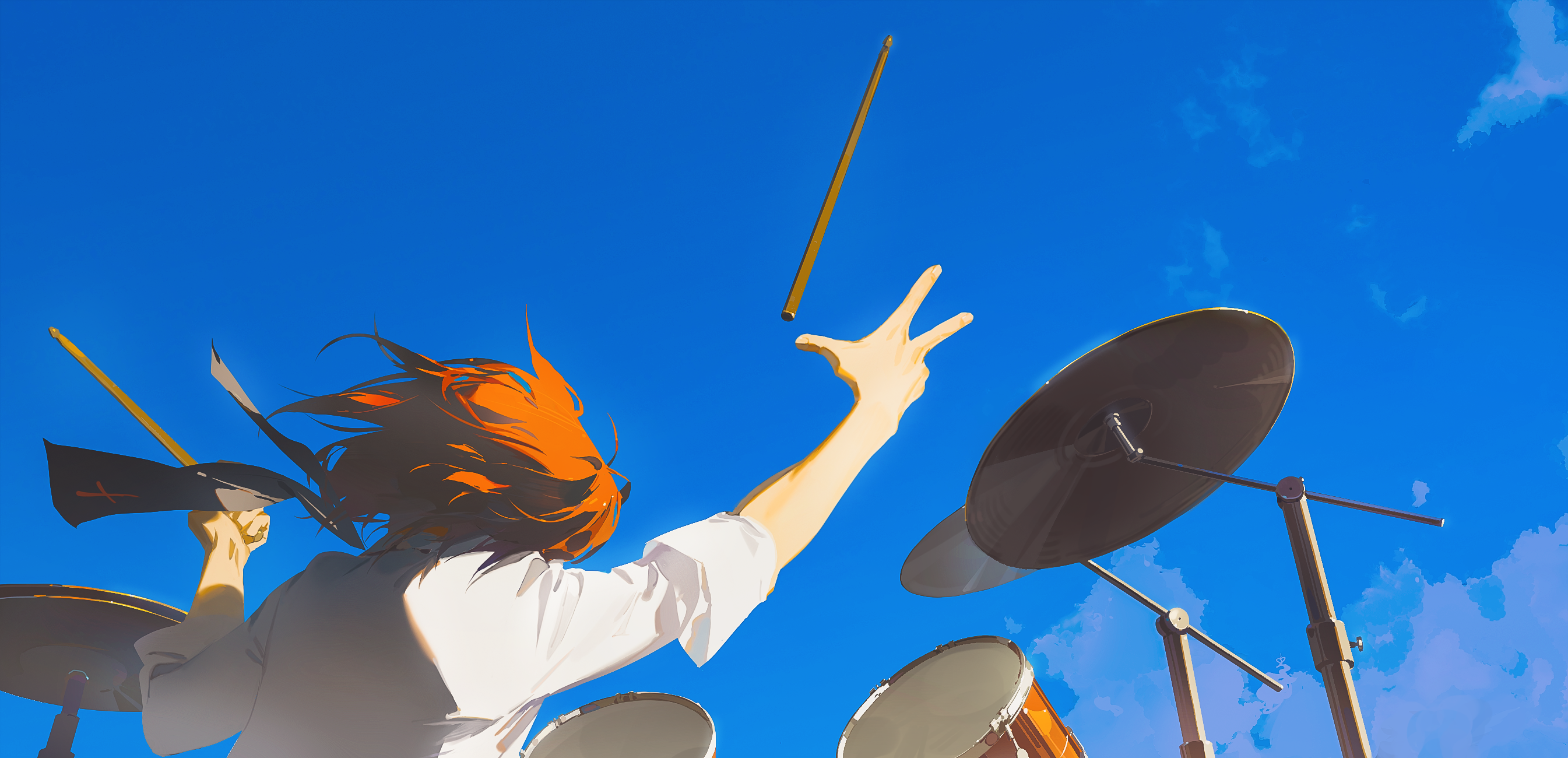 Touhou Horikawa Raiko Musical Instrument Drums Drumsticks Instrument Rear View Huang Gua Women Outdo 2690x1300