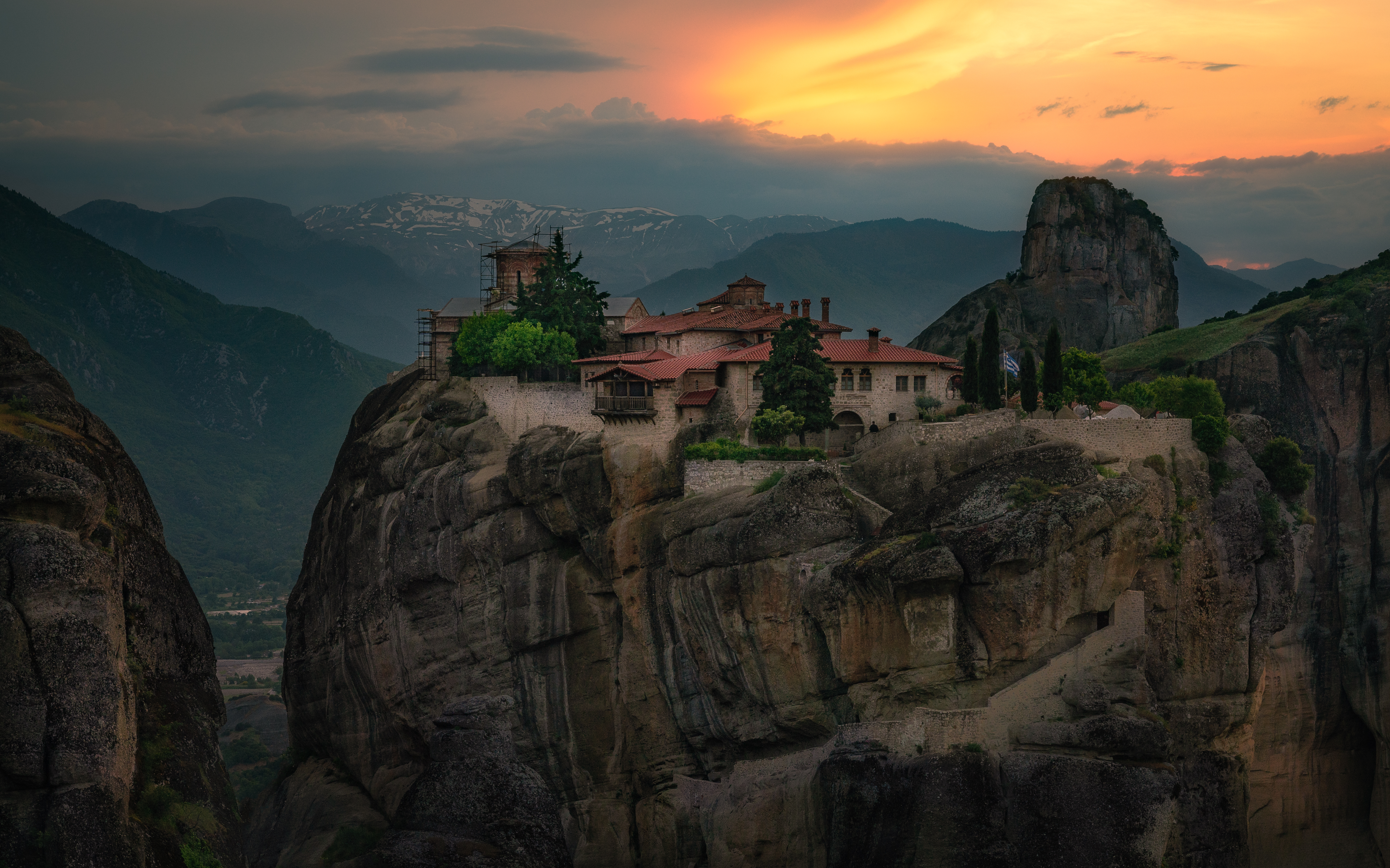 Nature Landscape Sky Clouds Rocks Mountains Trees Monastery Meteora Greece 6048x3780