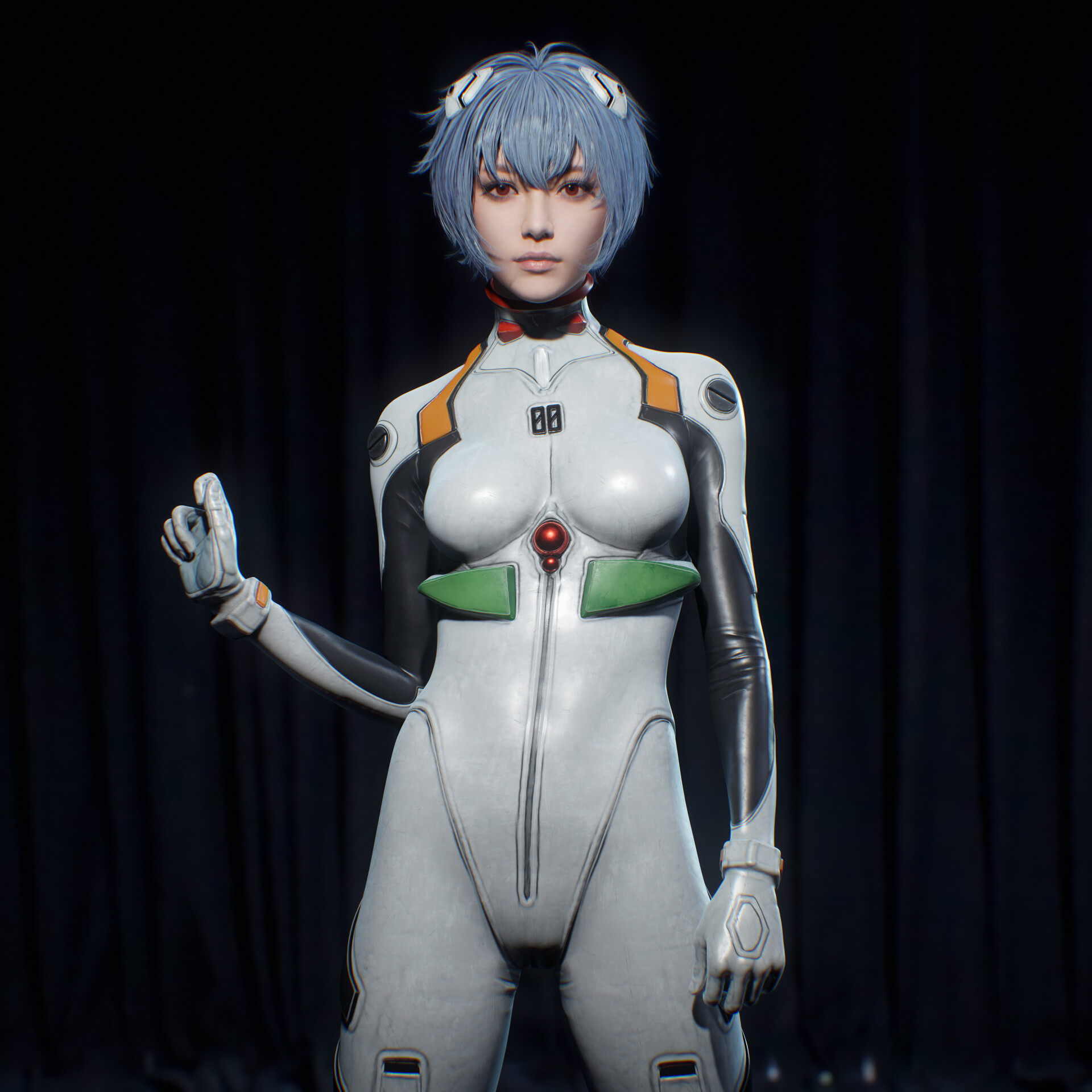 JiaNan Chen CGi Women Ayanami Rei Blue Hair Bodysuit 1920x1920