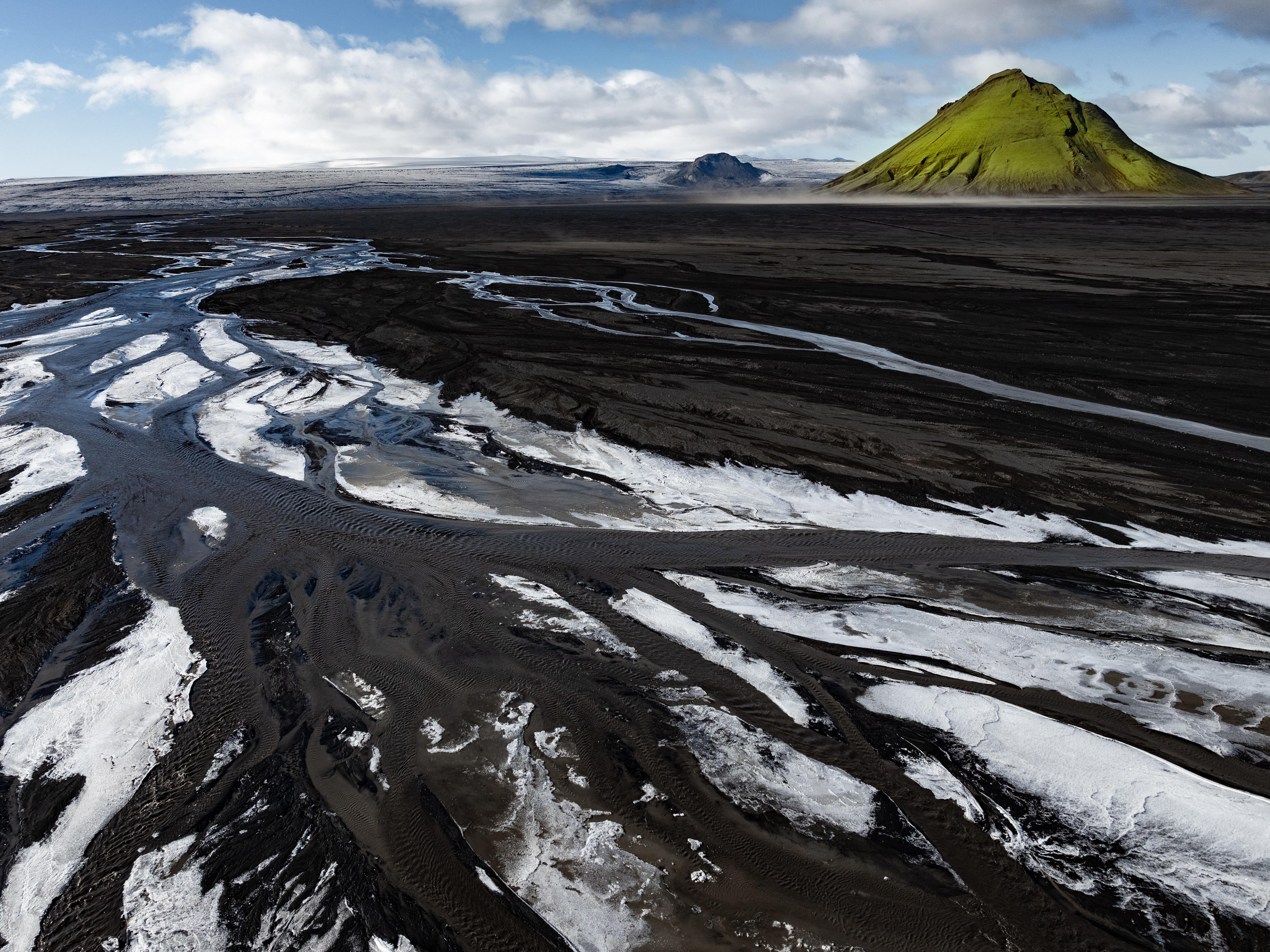 Snow Iceland Aerial View Landscape Nature Mountains Clouds Europe River Sand 4787x3590