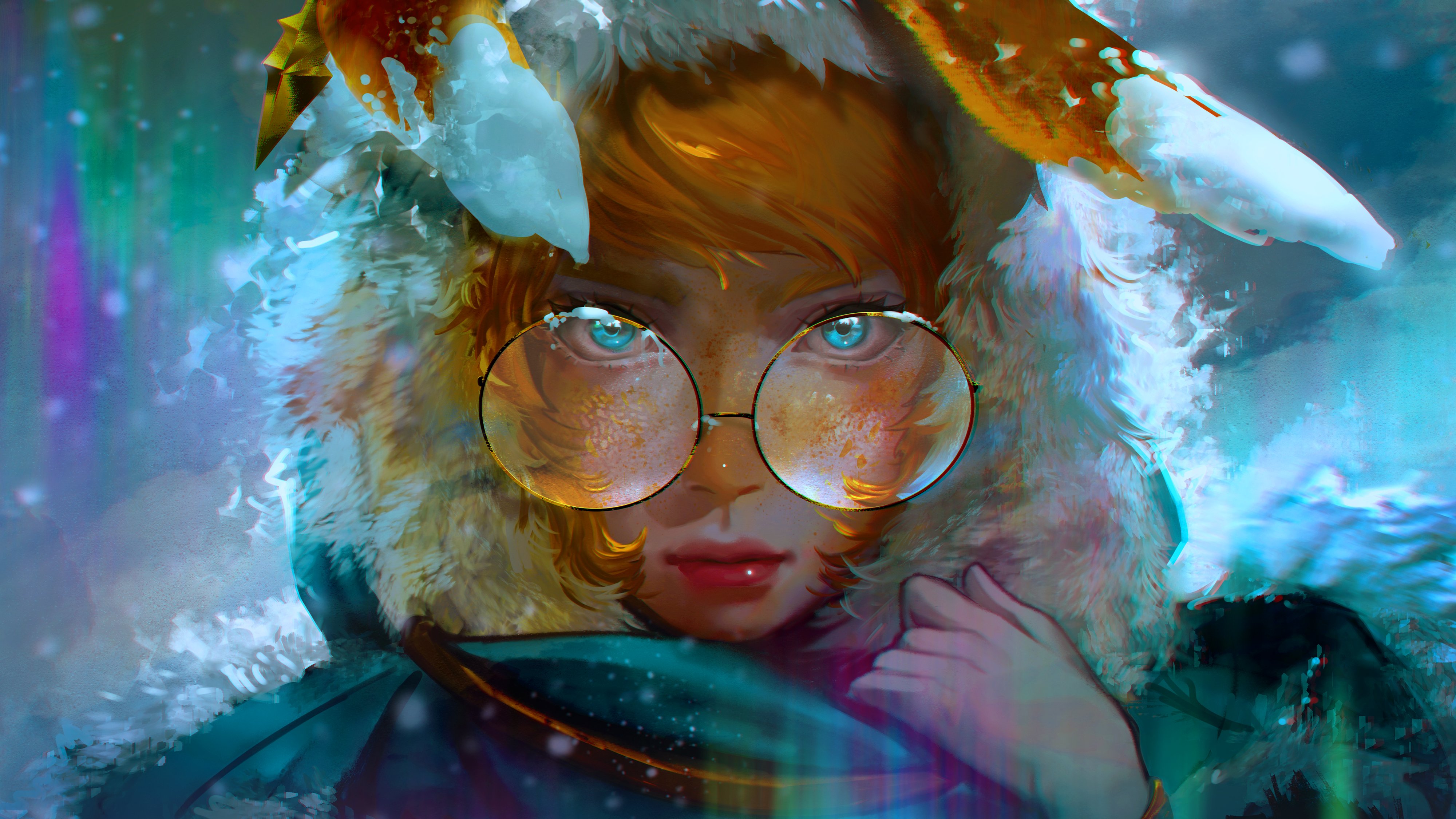 League Of Legends Bunny Ears Aqua Eyes Redhead Glasses Ice Snow Looking At Viewer Aurora League Of L 4000x2250