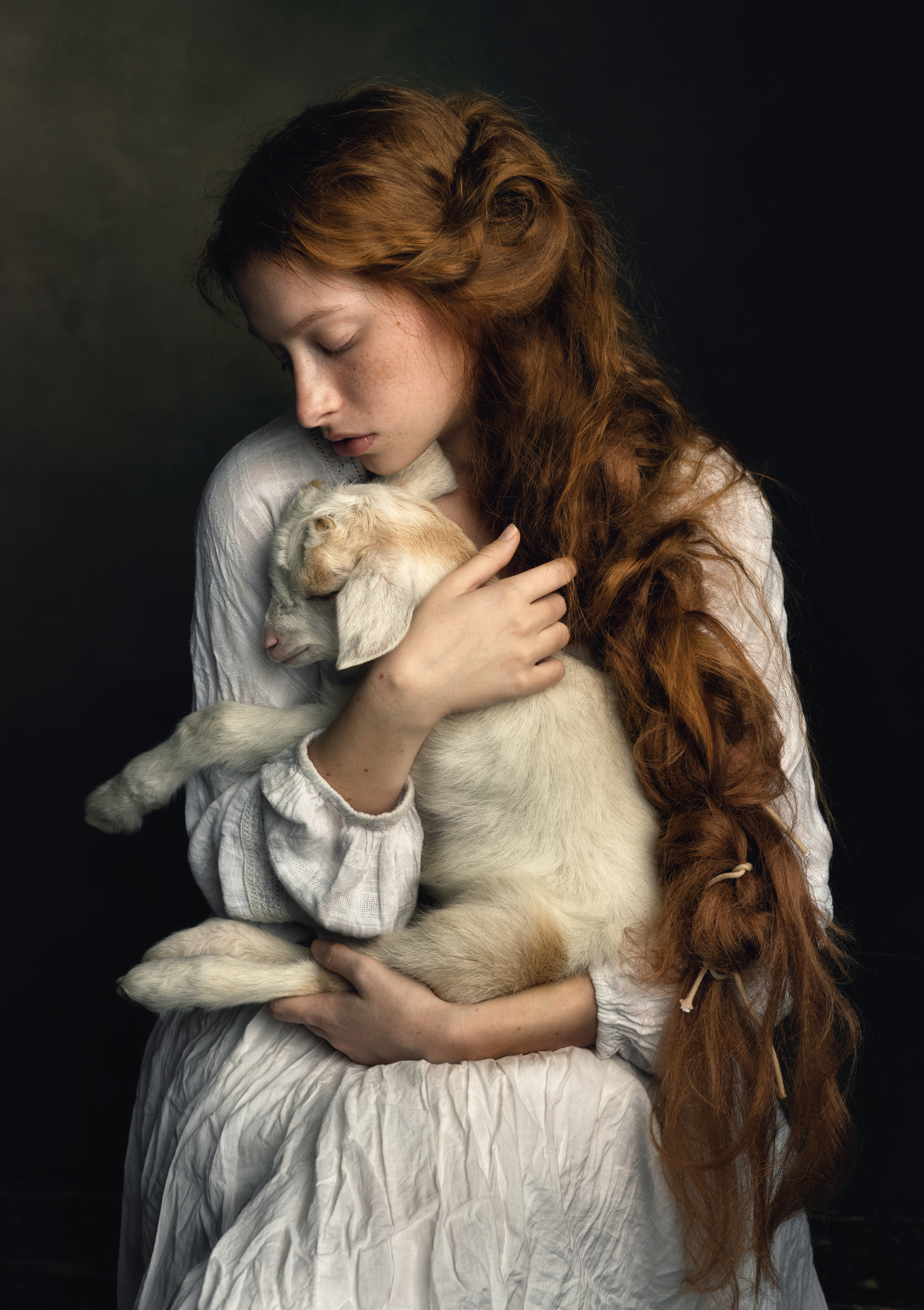 Elina Garipova Women Redhead Long Hair Freckles Lamb 2469x3500