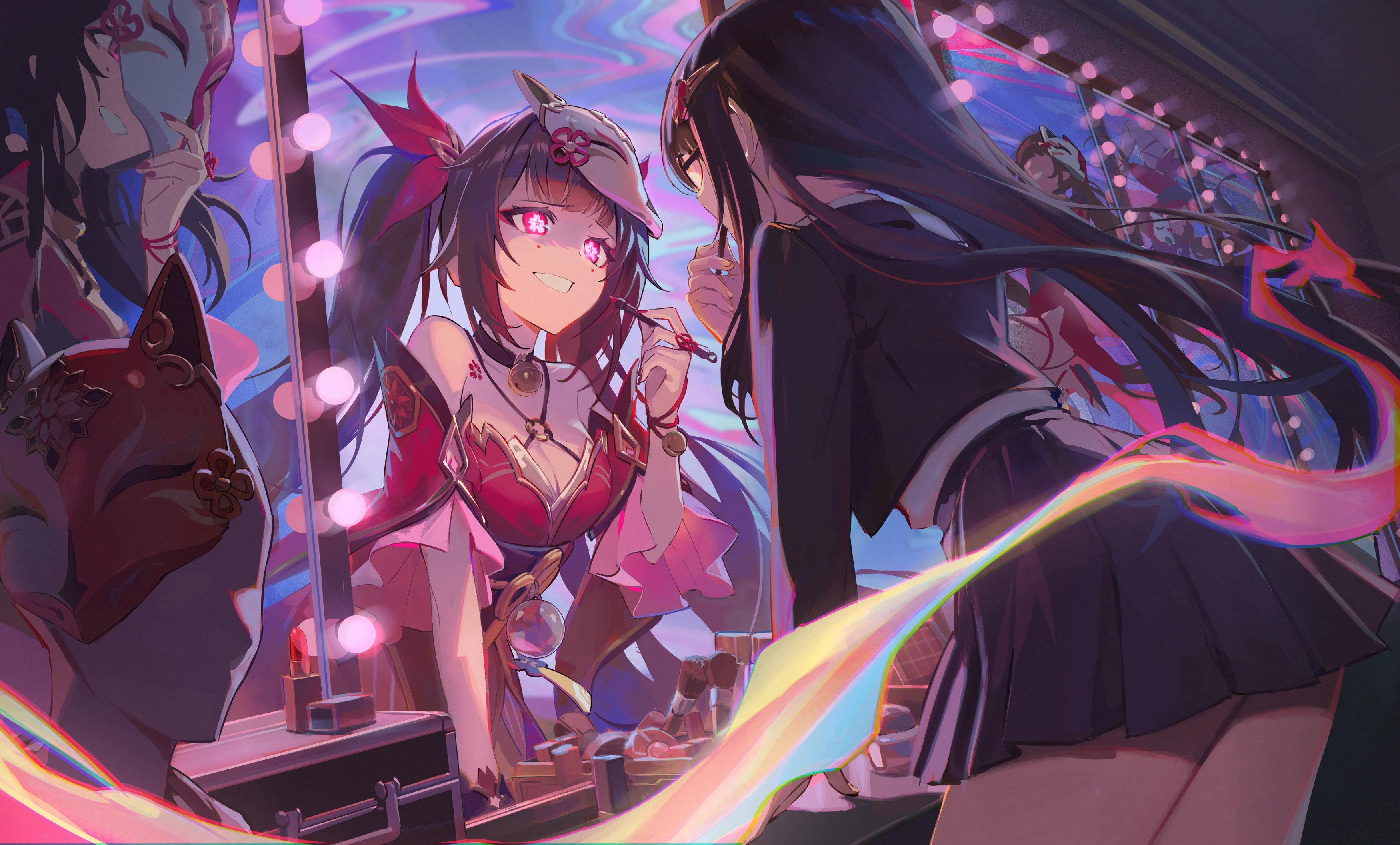 Honkai Star Rail Artwork Sparkle Honkai Star Rail Anime Anime Girls Mirror Brunette Red Eyes Kimono  3500x2112