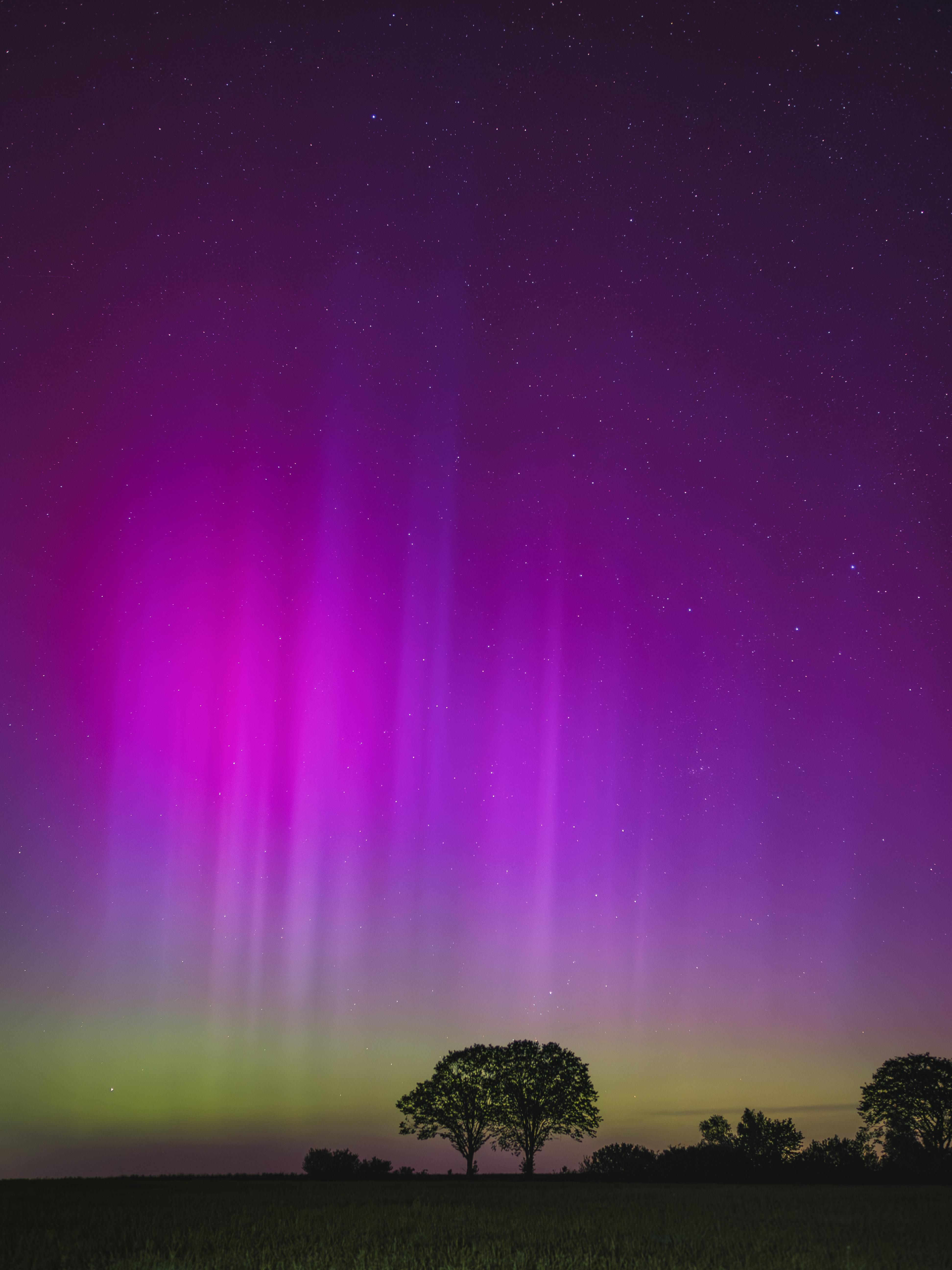 Landscape Nature Aurorae Night Trees Bavaria Germany Europe Stars 3888x5184