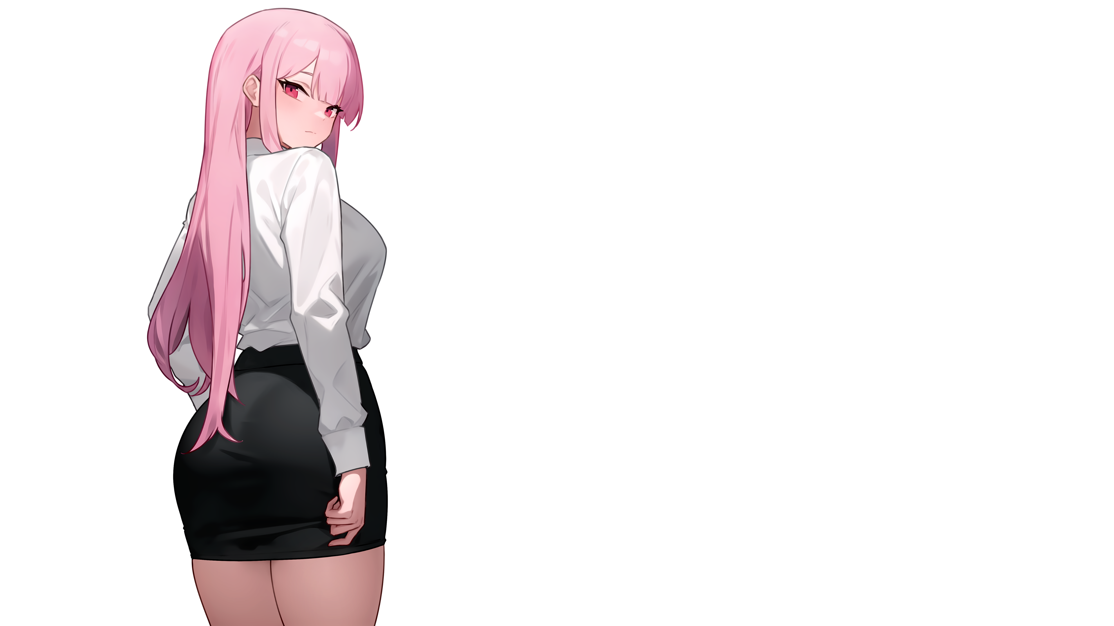 Anime Anime Girls Minimalism Simple Background White Background Pink Hair Long Hair Looking At Viewe 3840x2160