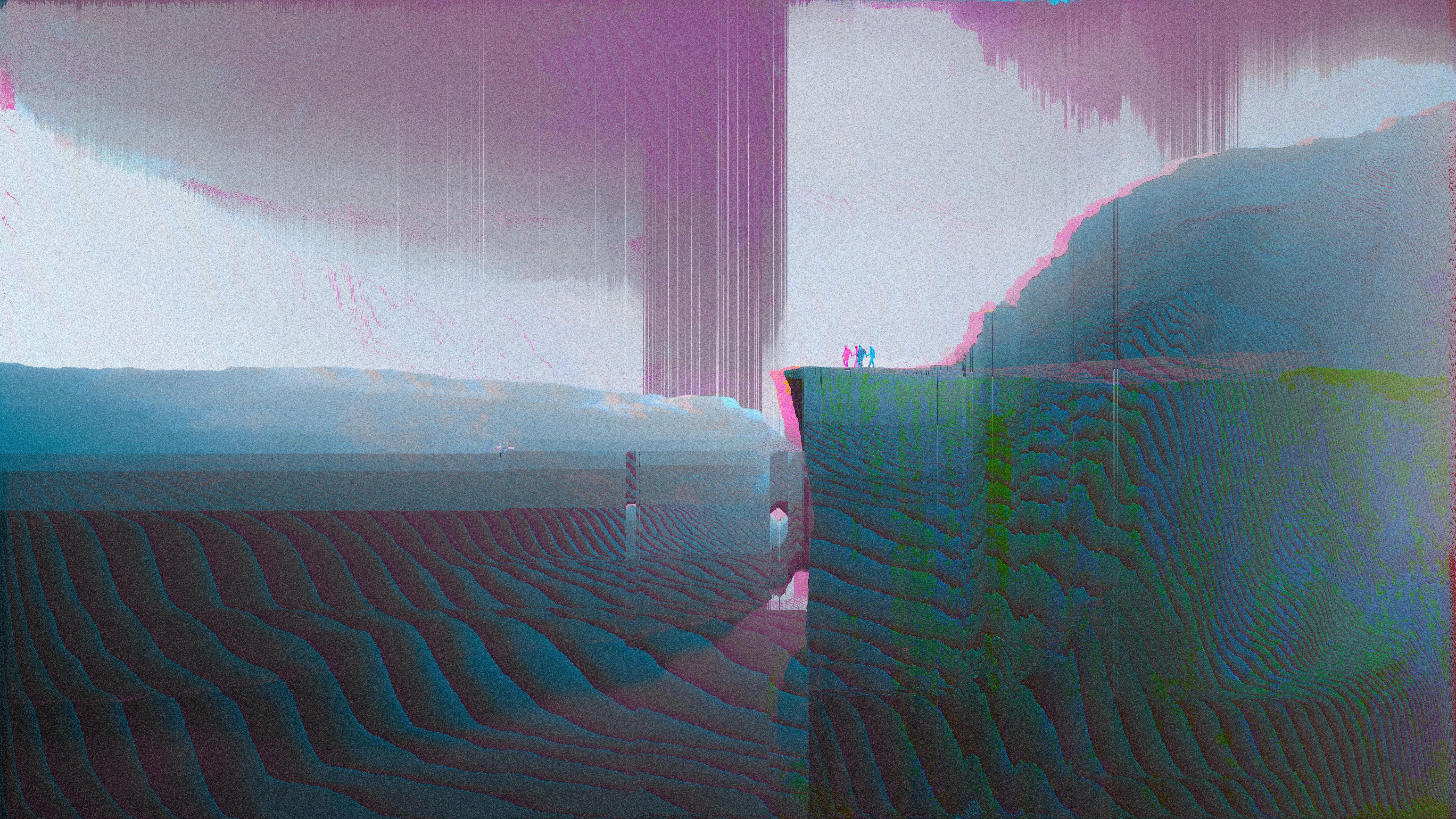 Glitch Art Abstract Pastel Purple White Green Pixel Sorting Digital Art Pixels Noise 6000x3375