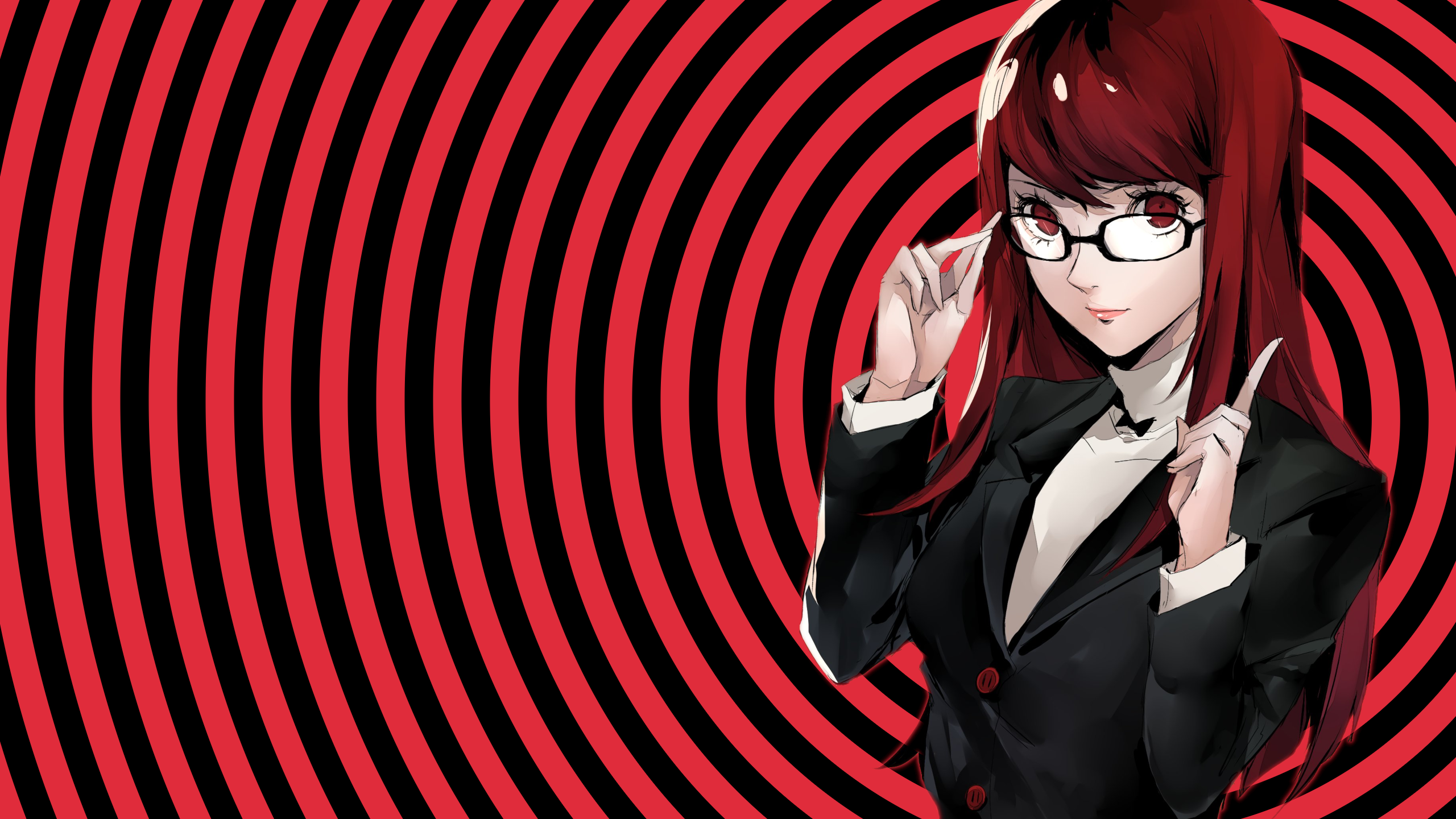 Kasumi Yoshizawa Persona Series Persona 5 Royal Anime Girls Women With Glasses Red Background 2560x1440