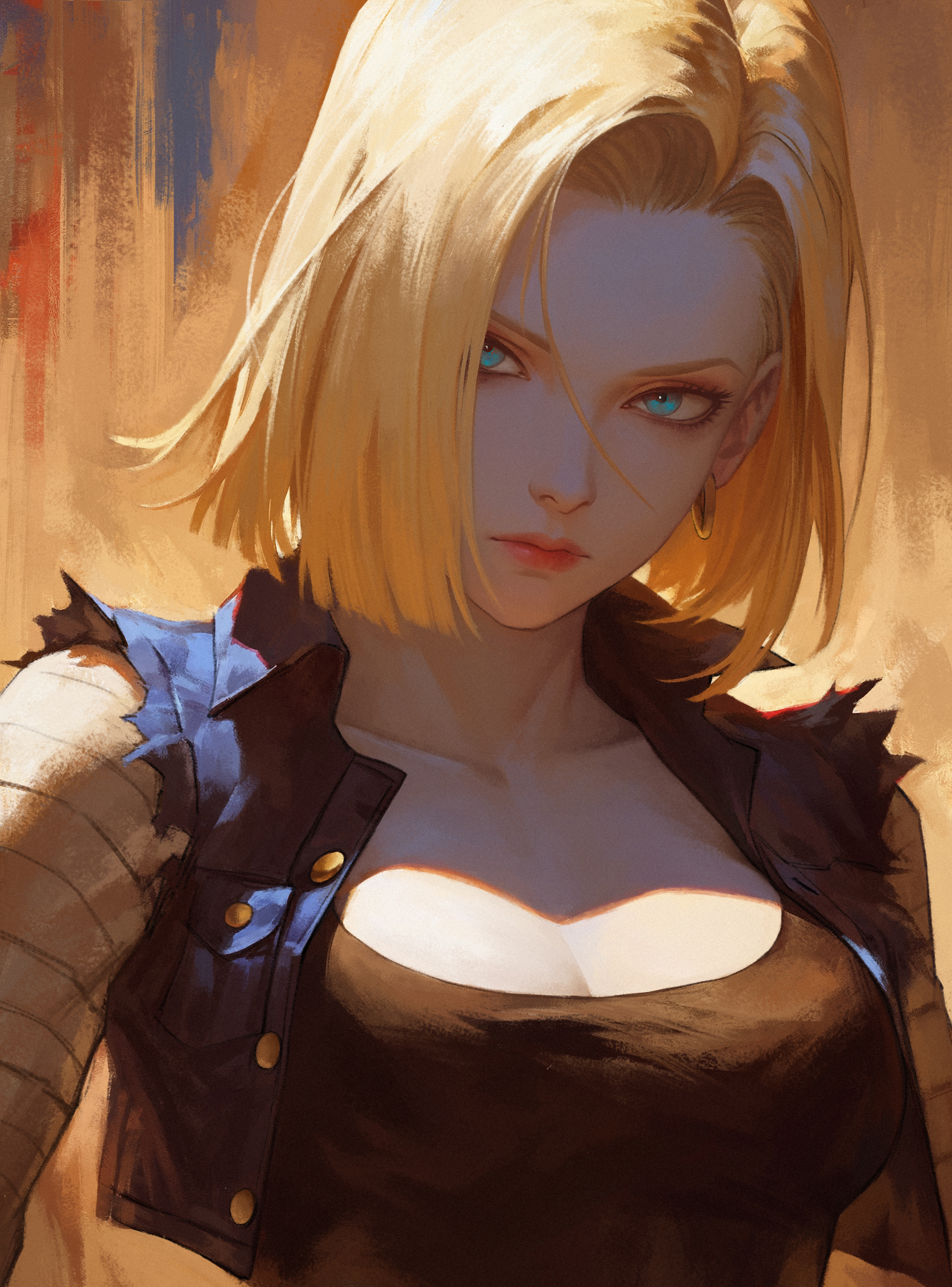 Dragon Ball Z Anime Girls Portrait Display Blue Eyes Android 18 Denim Jacket Hair Over One Eye Blond 2220x3000