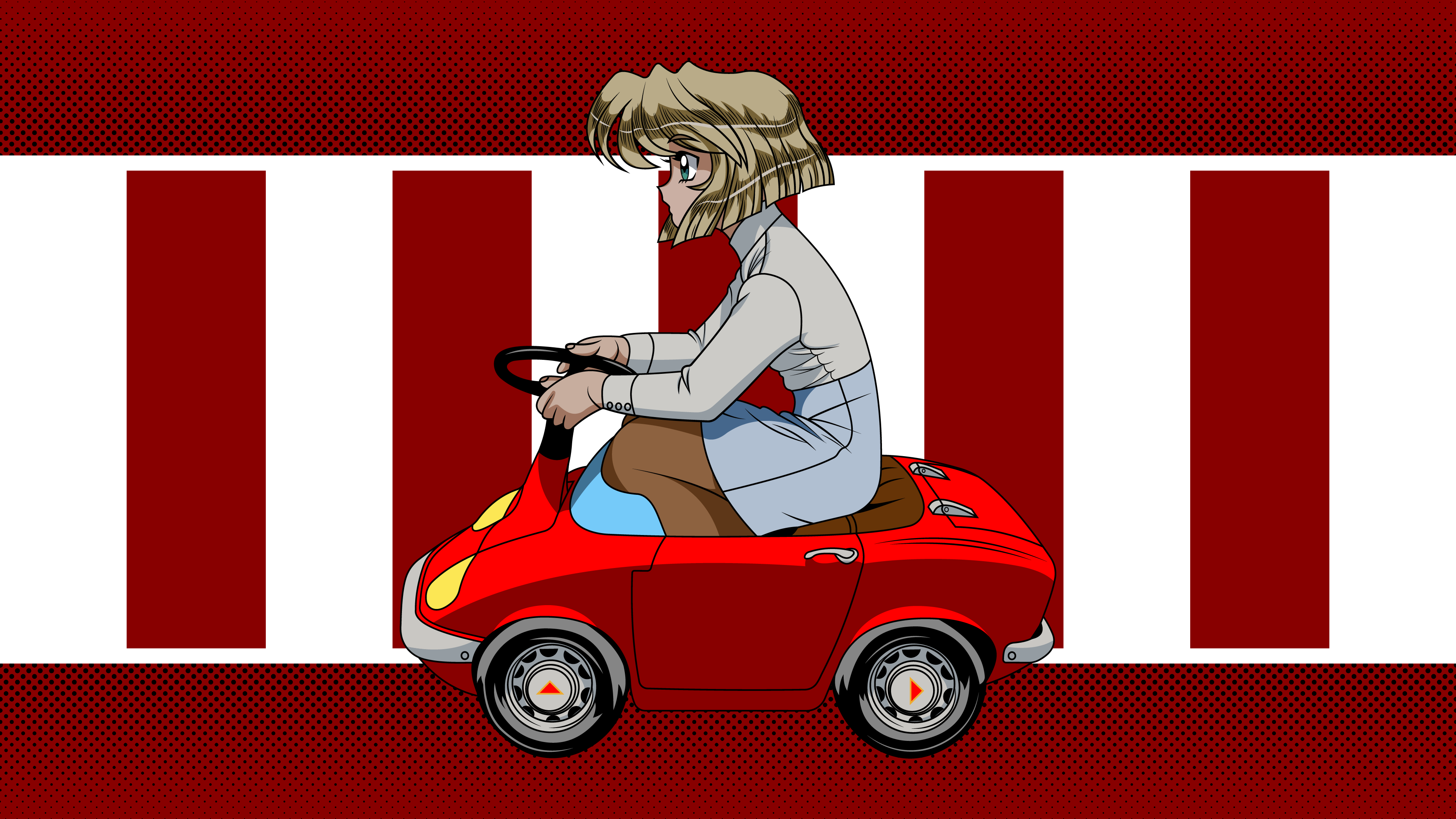 Gunsmith Cats Hopkins May Blonde Green Eyes Turtlenecks Blue Skirt Skirt Vehicle Long Sleeves Simple 3840x2160