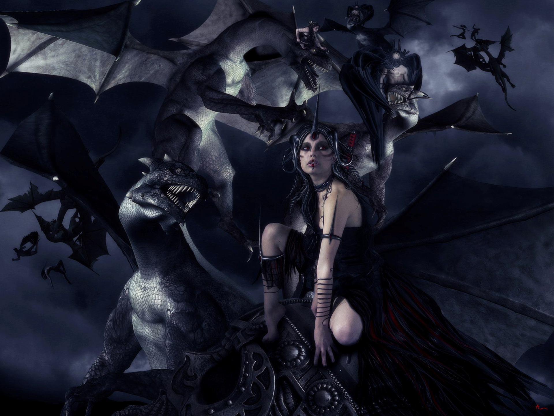 Women Demoness Demon Fantasy Girl Creepy Fantasy Art Dark Fantasy Evil Digital Art Horror Dragon Fem 1920x1440