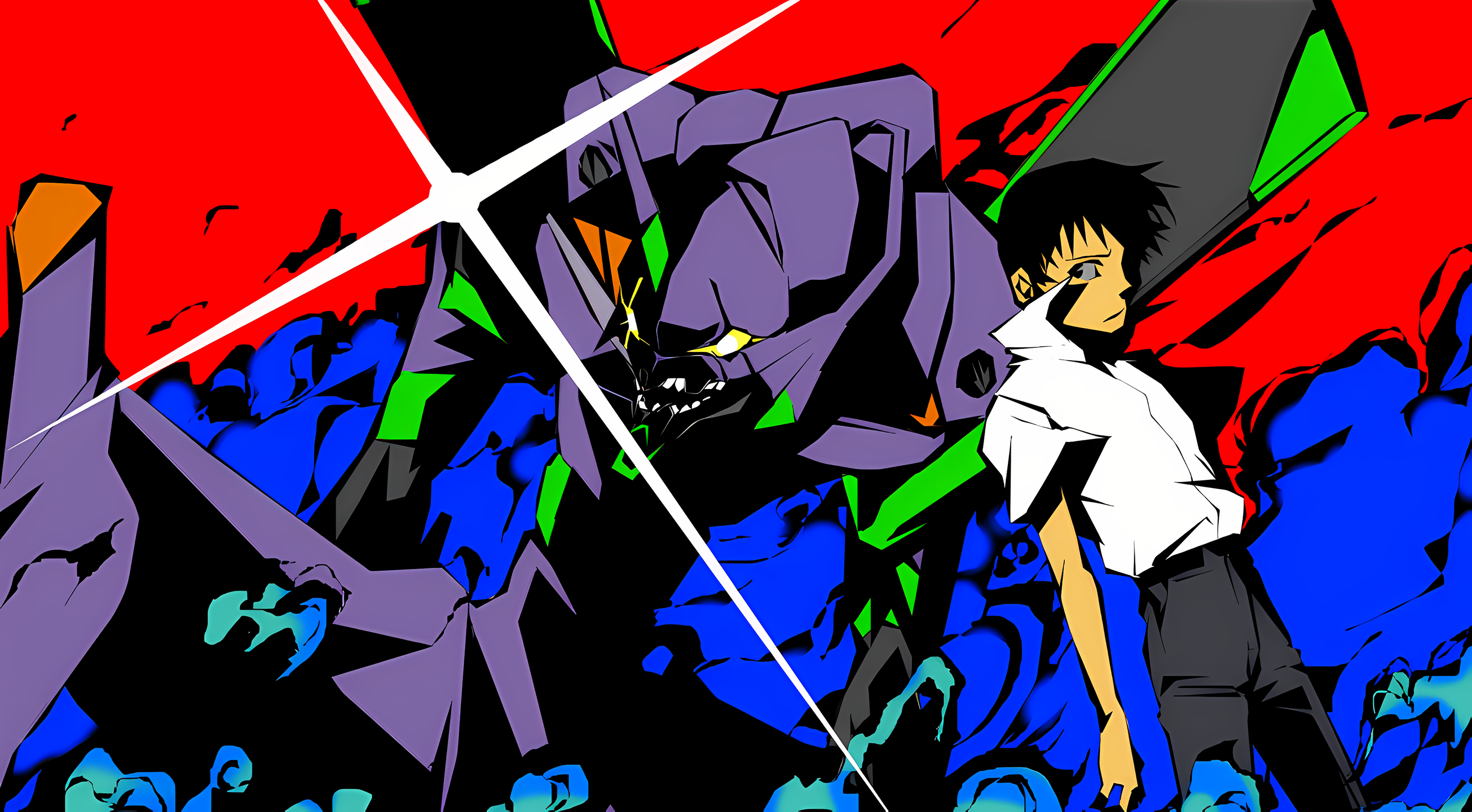 Anime Boys Neon Genesis Evangelion Ikari Shinji EVA Unit 01 Minimalism Teeth Angry 2610x1440