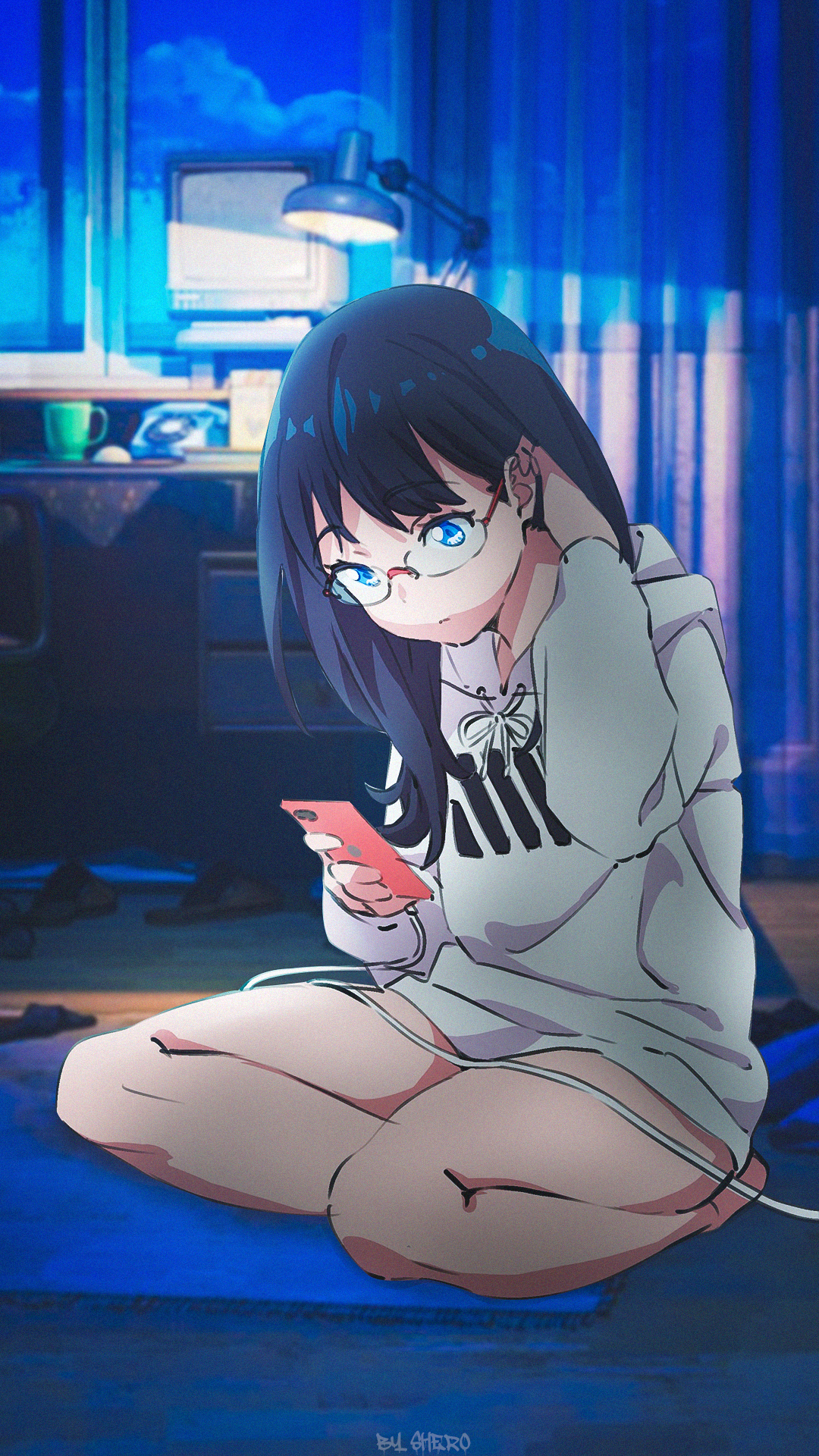 Anime Anime Girls Room Night Women With Glasses Phone 1080x1920