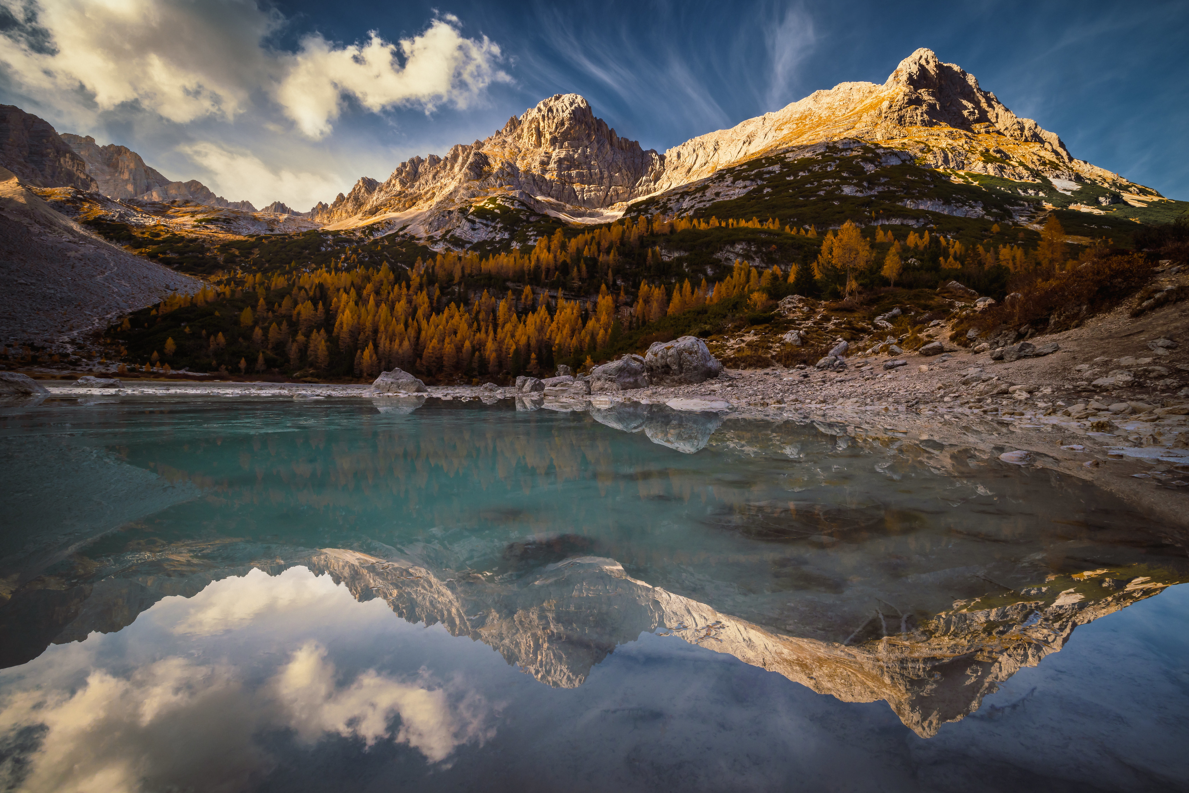 Nature Landscape Trees Clouds Sky Rocks Mountains Water Reflection Italy 4096x2732