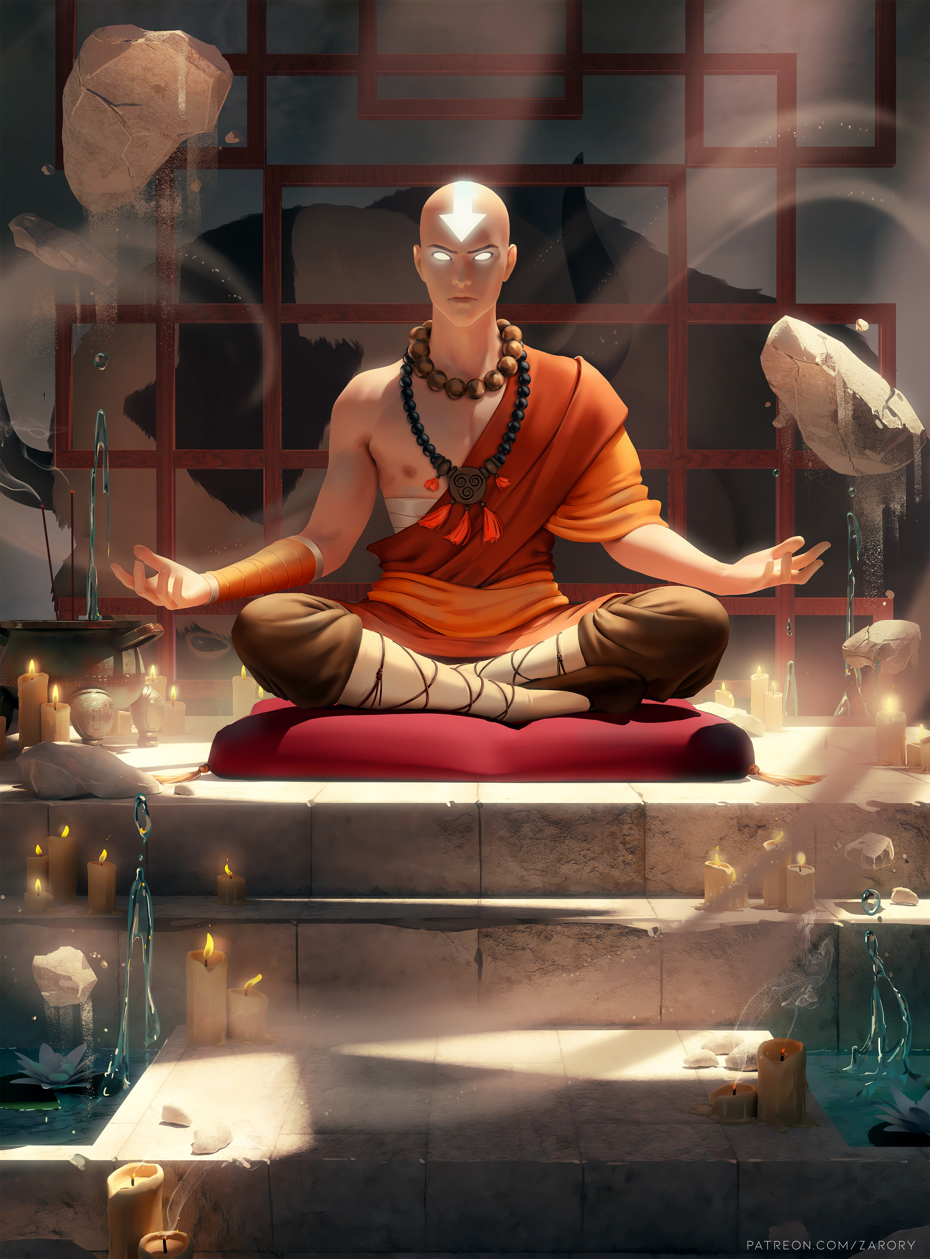 Aang Avatar The Last Airbender Appa Artwork Drawing Fan Art Zarory Water Meditation Candles 2955x4000