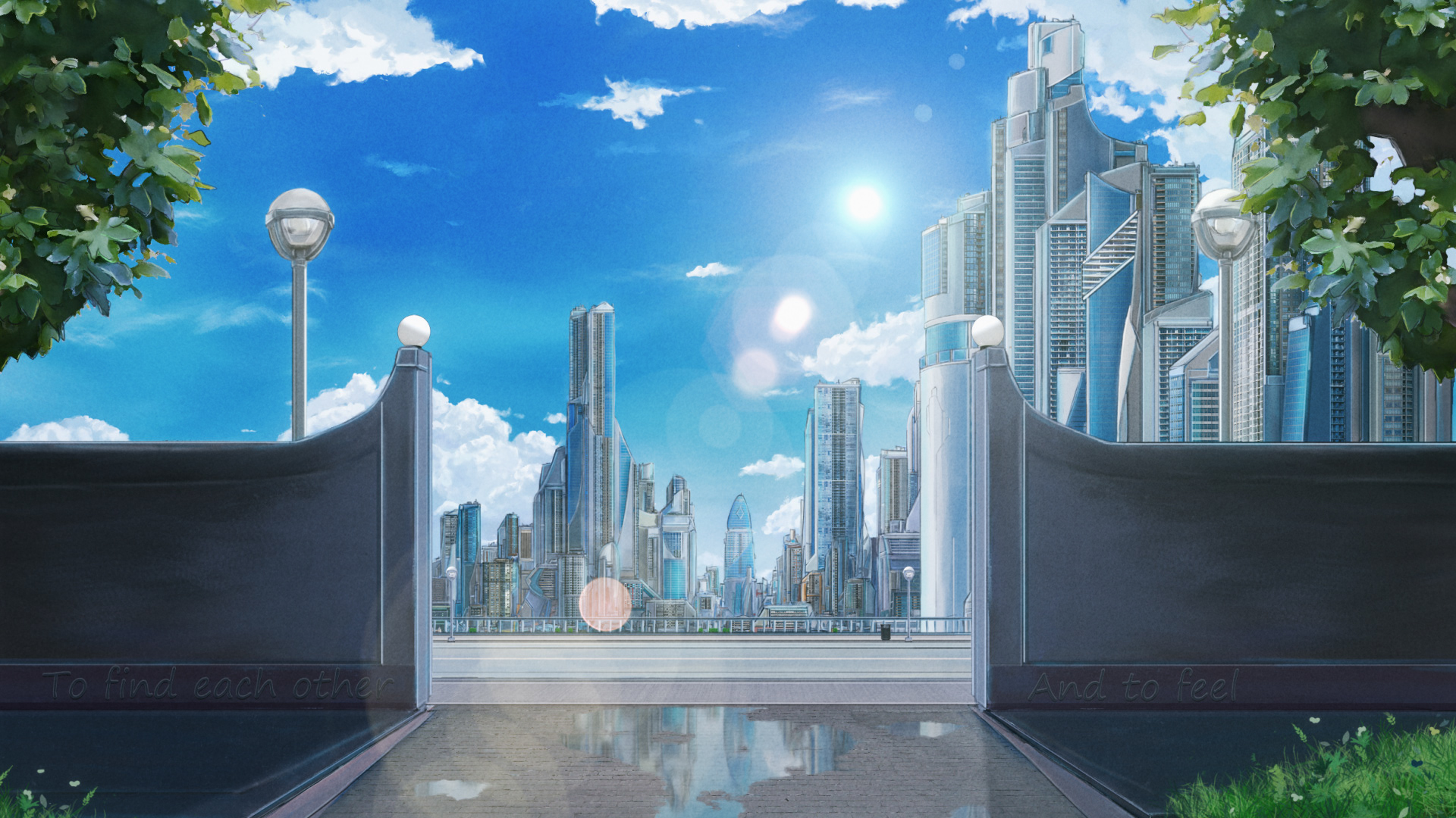 Outdoors Digital Art Anime City Fantasy City City Clouds Sky Anime Building Cityscape Street After T 1920x1080