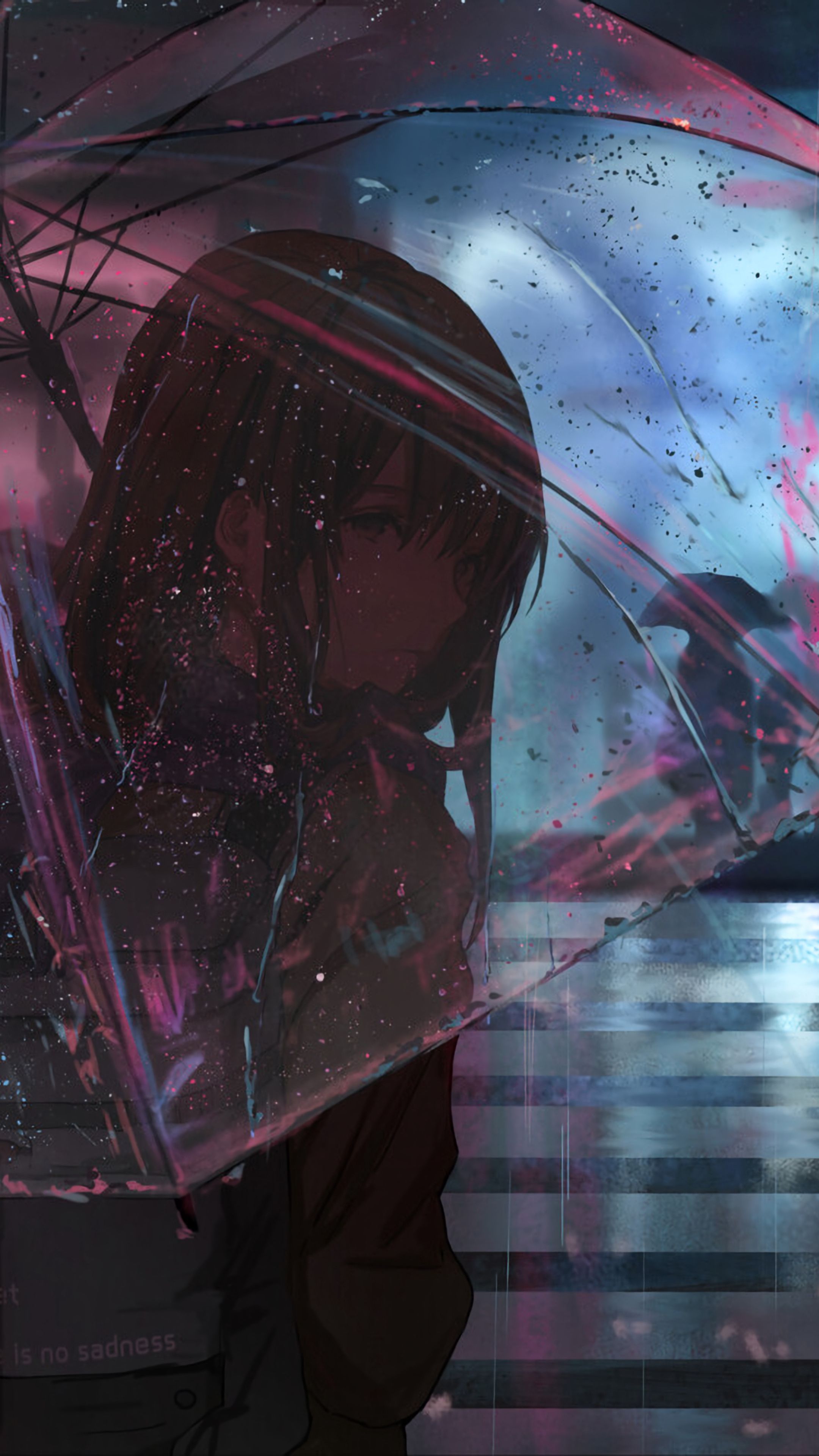 Calm Anime Girls Umbrella Rain 2160x3840