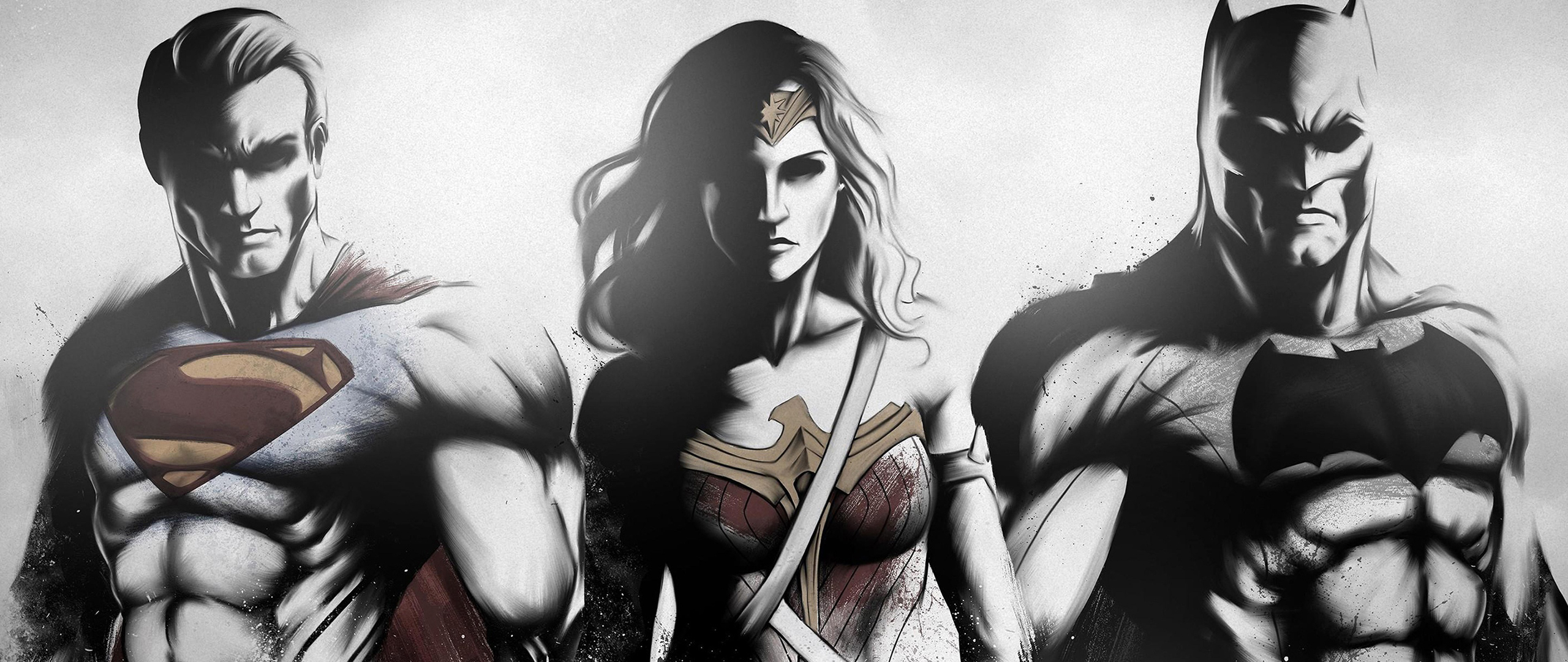 DC Universe Superman Wonder Woman Batman Simple Background Digital Art 2560x1080