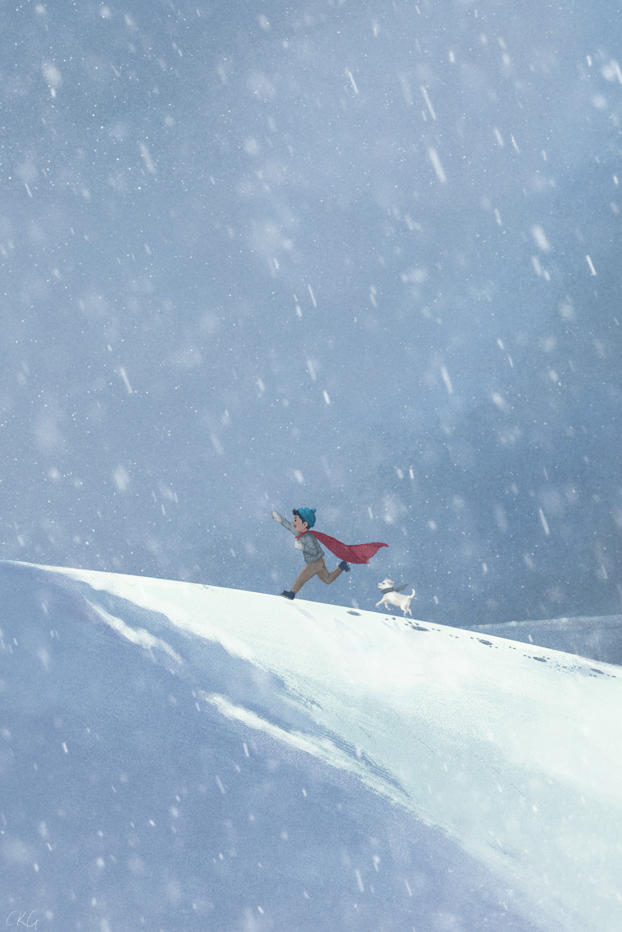 Digital Art Anime Anime Boys Dog Outdoors Nature Field Sky Winter Snow Running 1238x1854