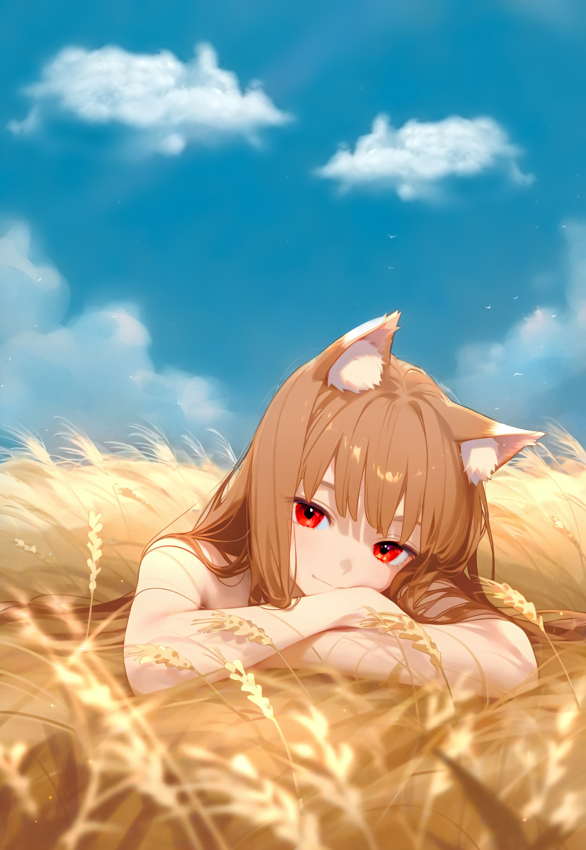 Anime Girls Spice And Wolf Red Eyes Holo Spice And Wolf Bare Shoulders Fox Ears 1920x2784