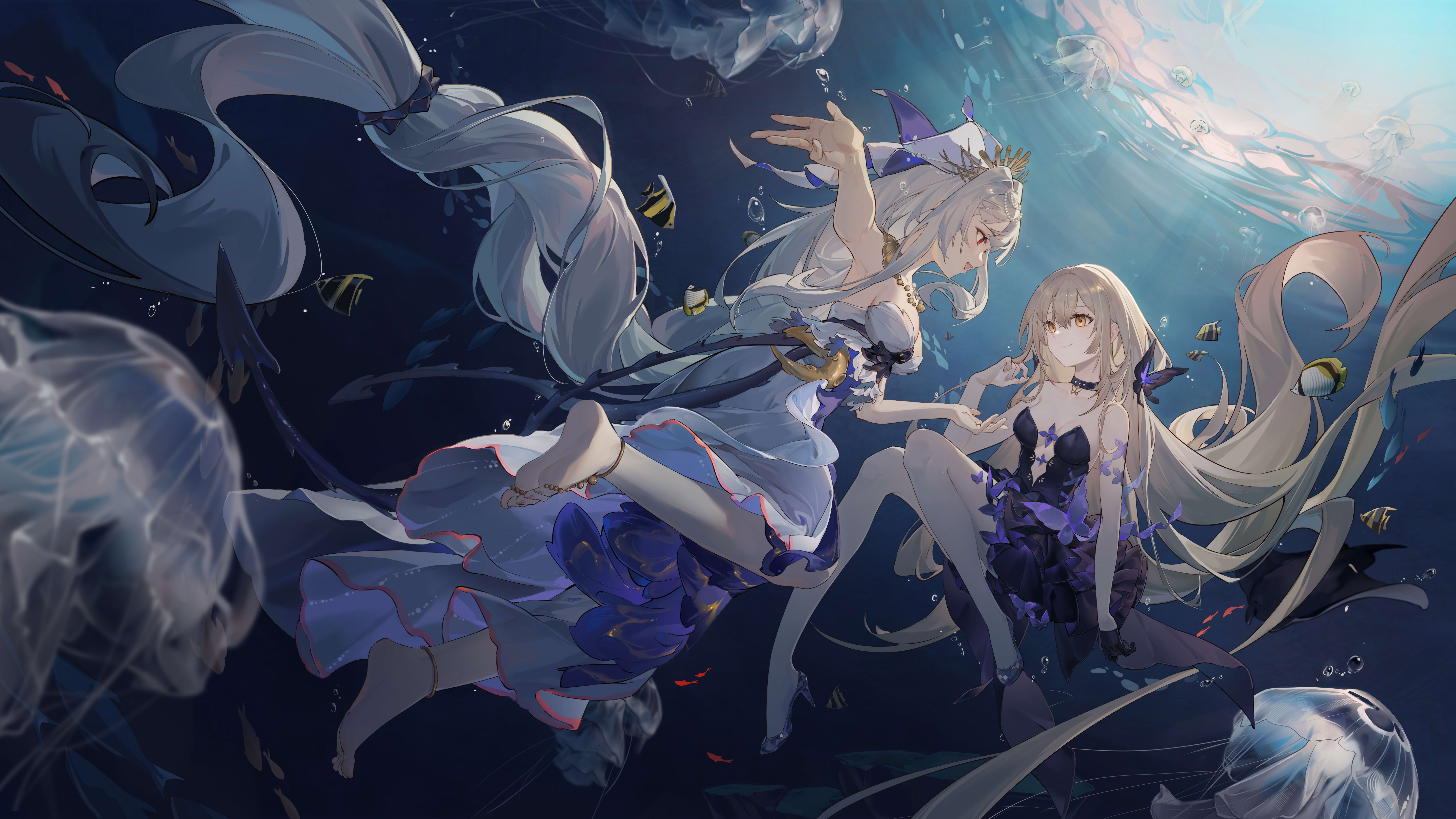 Anime Anime Girls Pixiv Underwater Jellyfish Fish 5760x3240