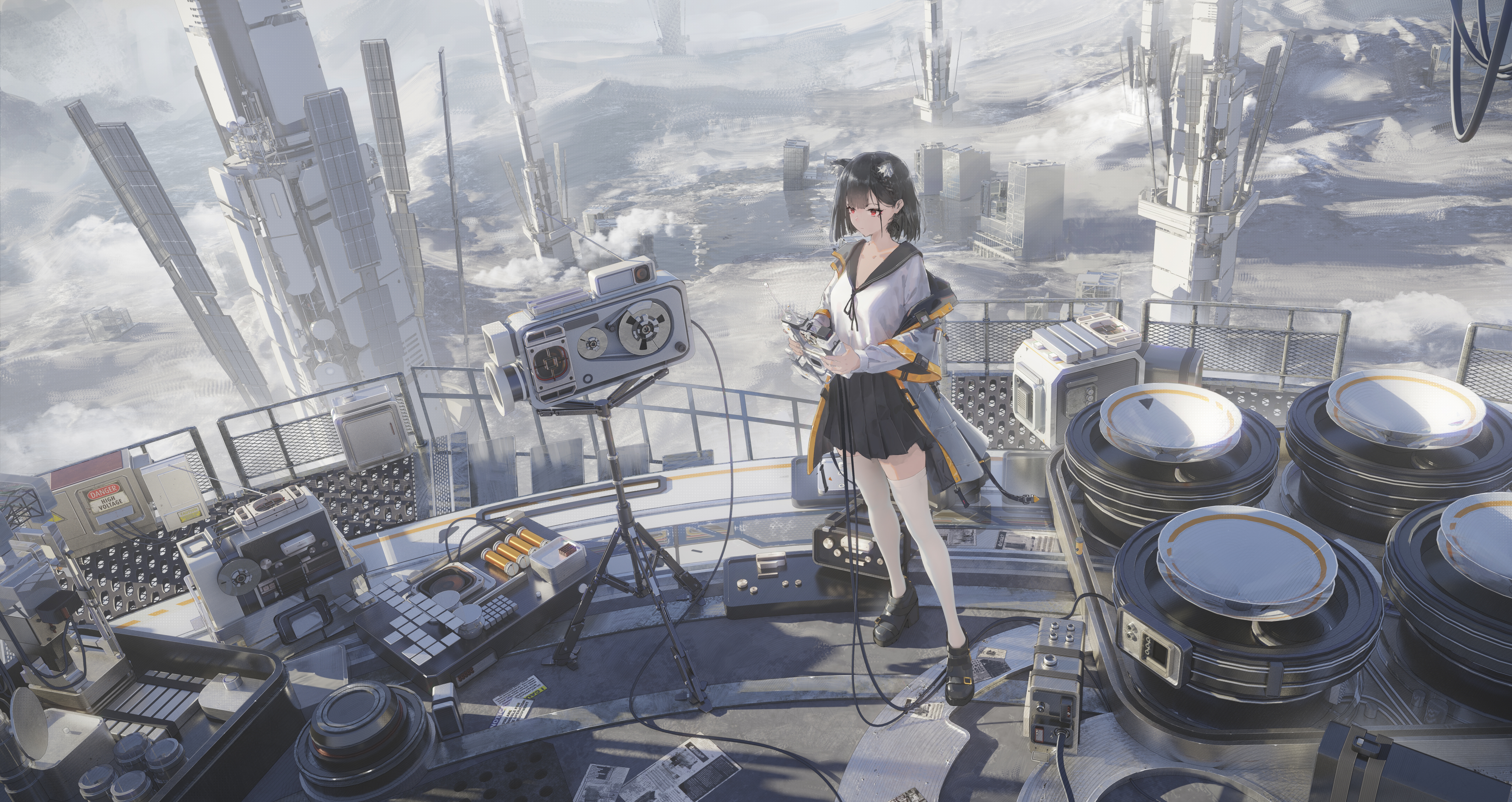 Scenery Futuristic Industrial Platform Machine Technology Screens Weapon Clouds Mist 8000x4246