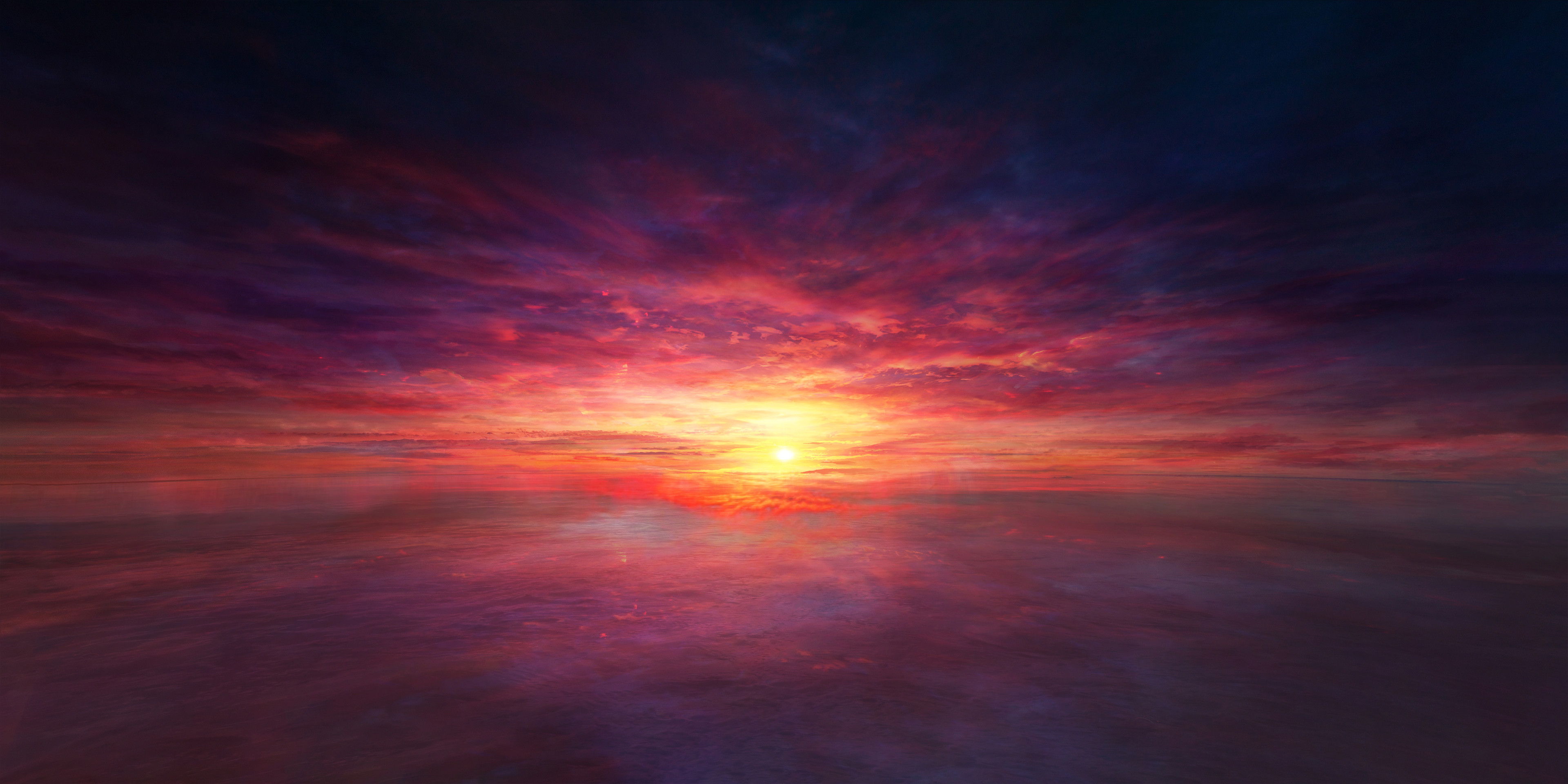 Rutger Van De Steeg Digital Art Artwork Illustration Landscape Sunset Sun Clouds Sunlight 3840x1920