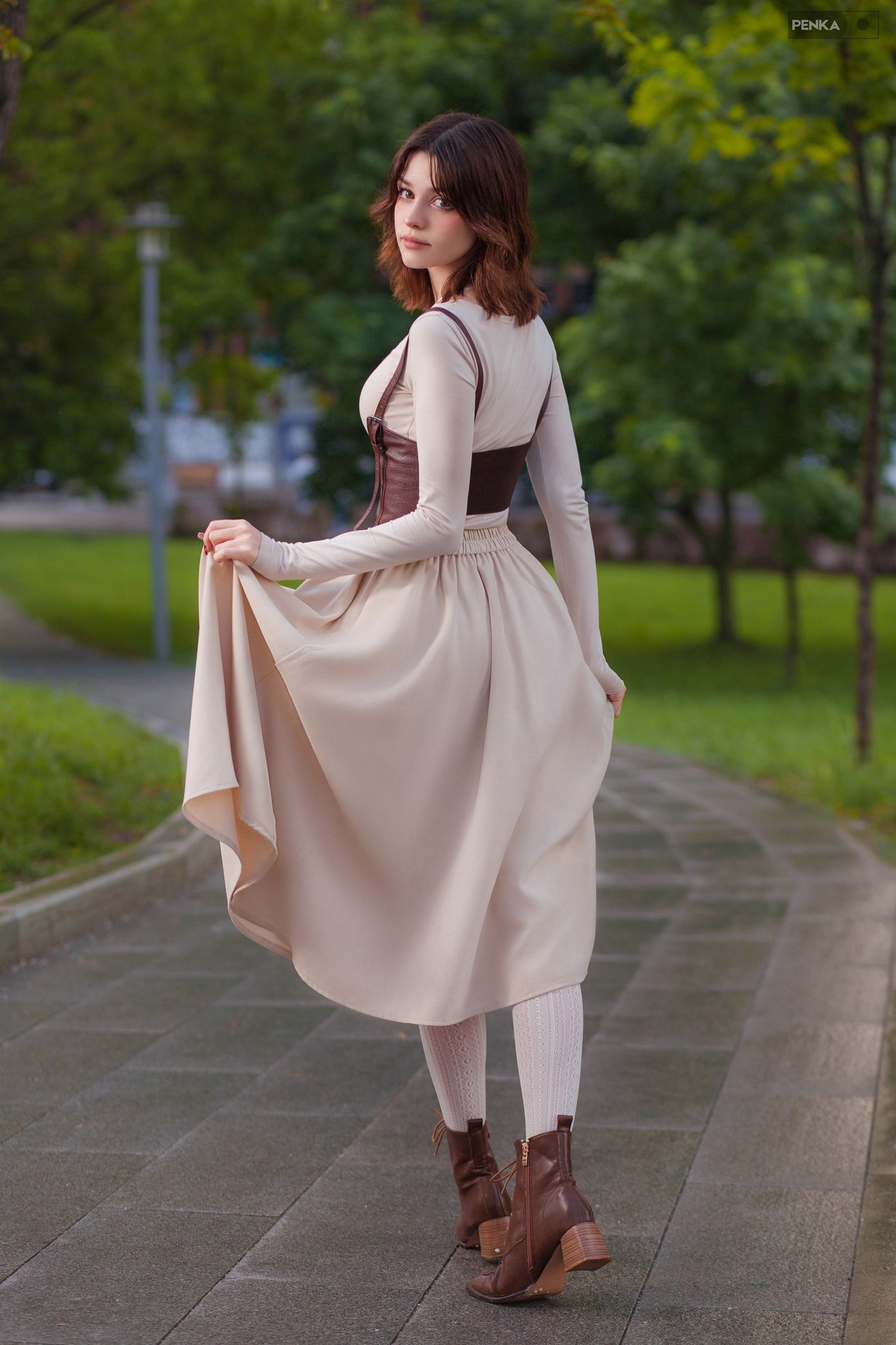 Women Dress Lifting Dress Outdoors Shoulder Length Hair 1440x2160