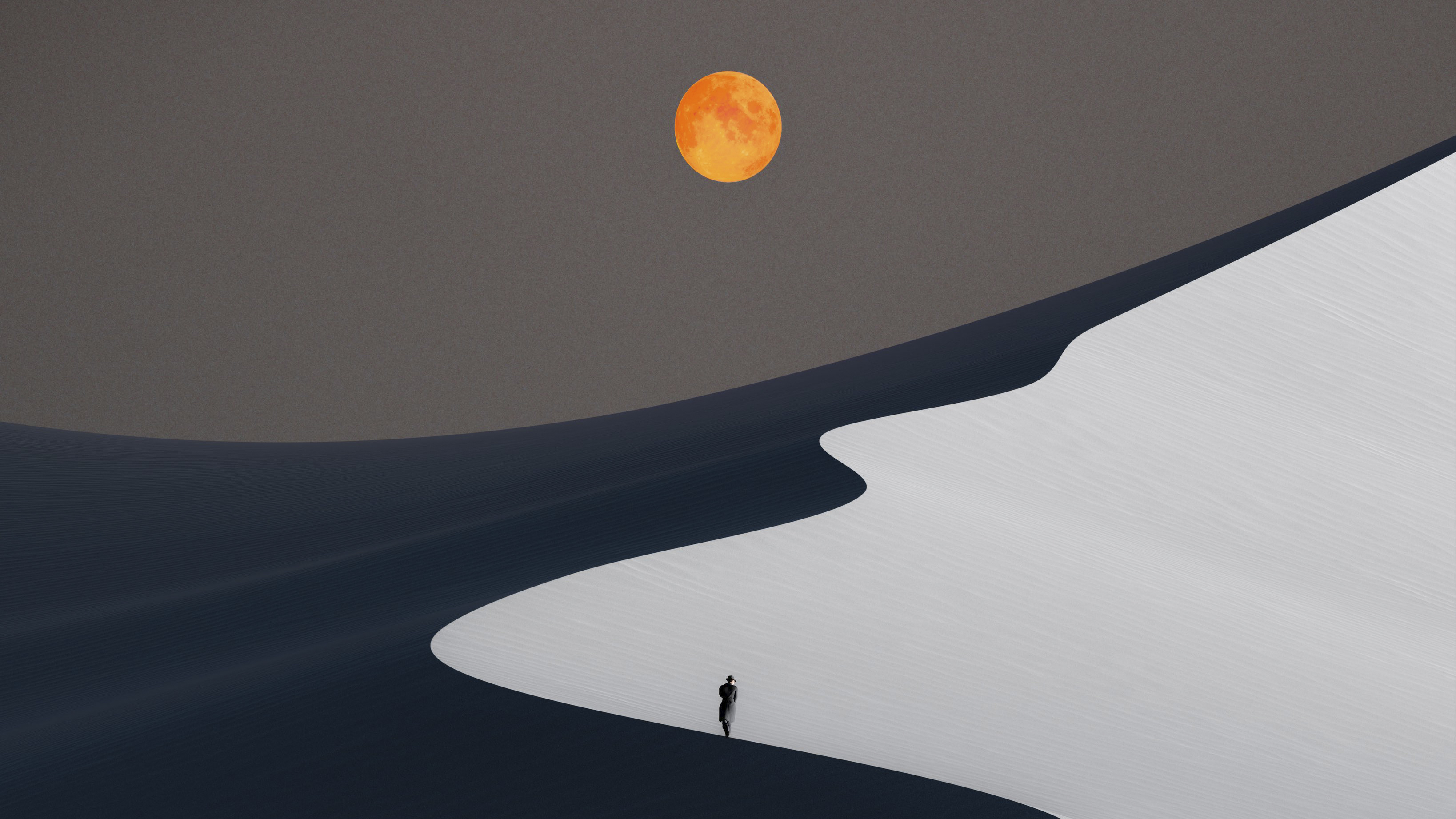 Digital Art Artwork Illustration Nature Landscape Desert Dunes Sand Moon Sky Men Alone 3276x1843