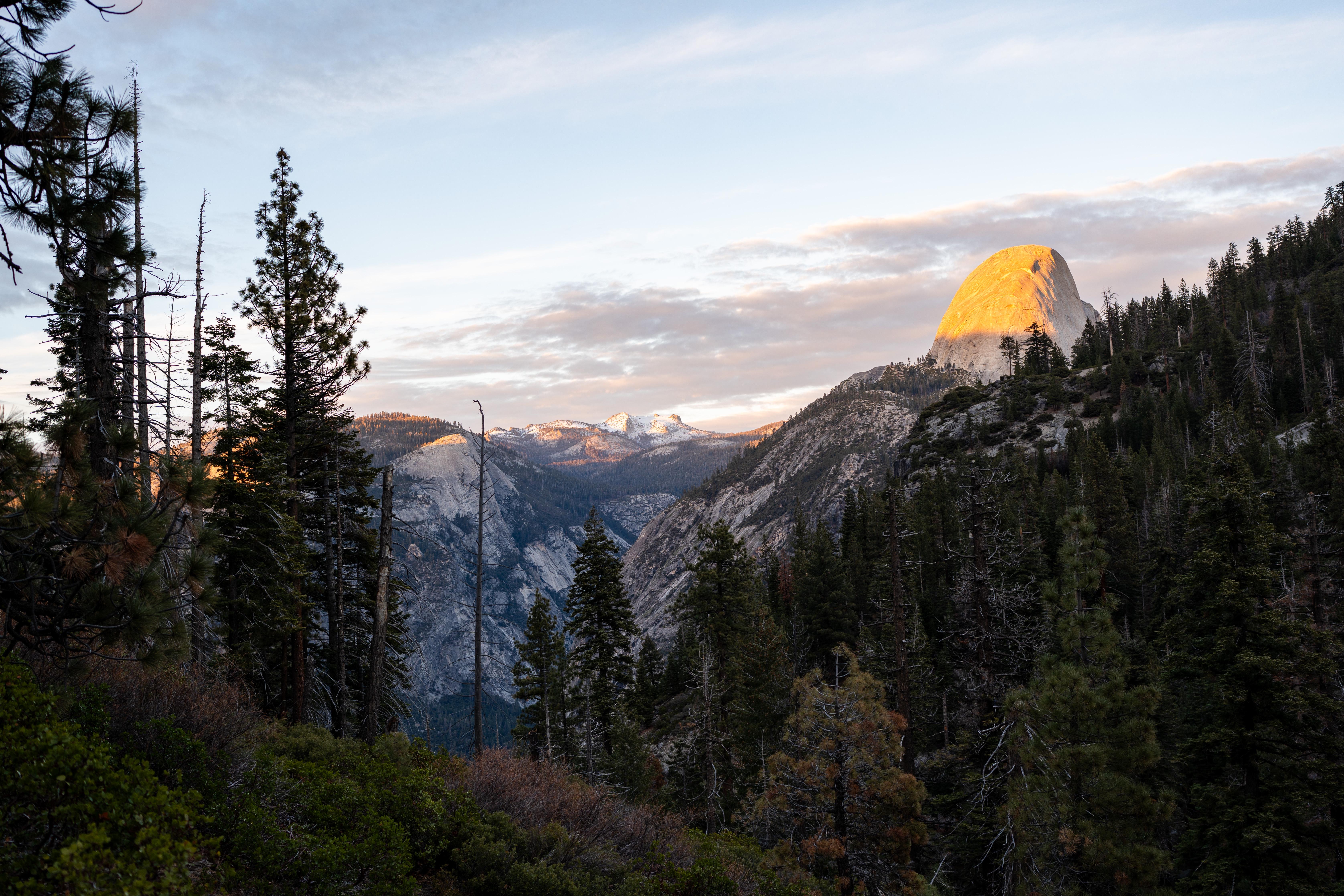 Forest Cliff Yosemite National Park USA Nature Landscape Valley Winter Sunset Clouds Mountains 6704x4469