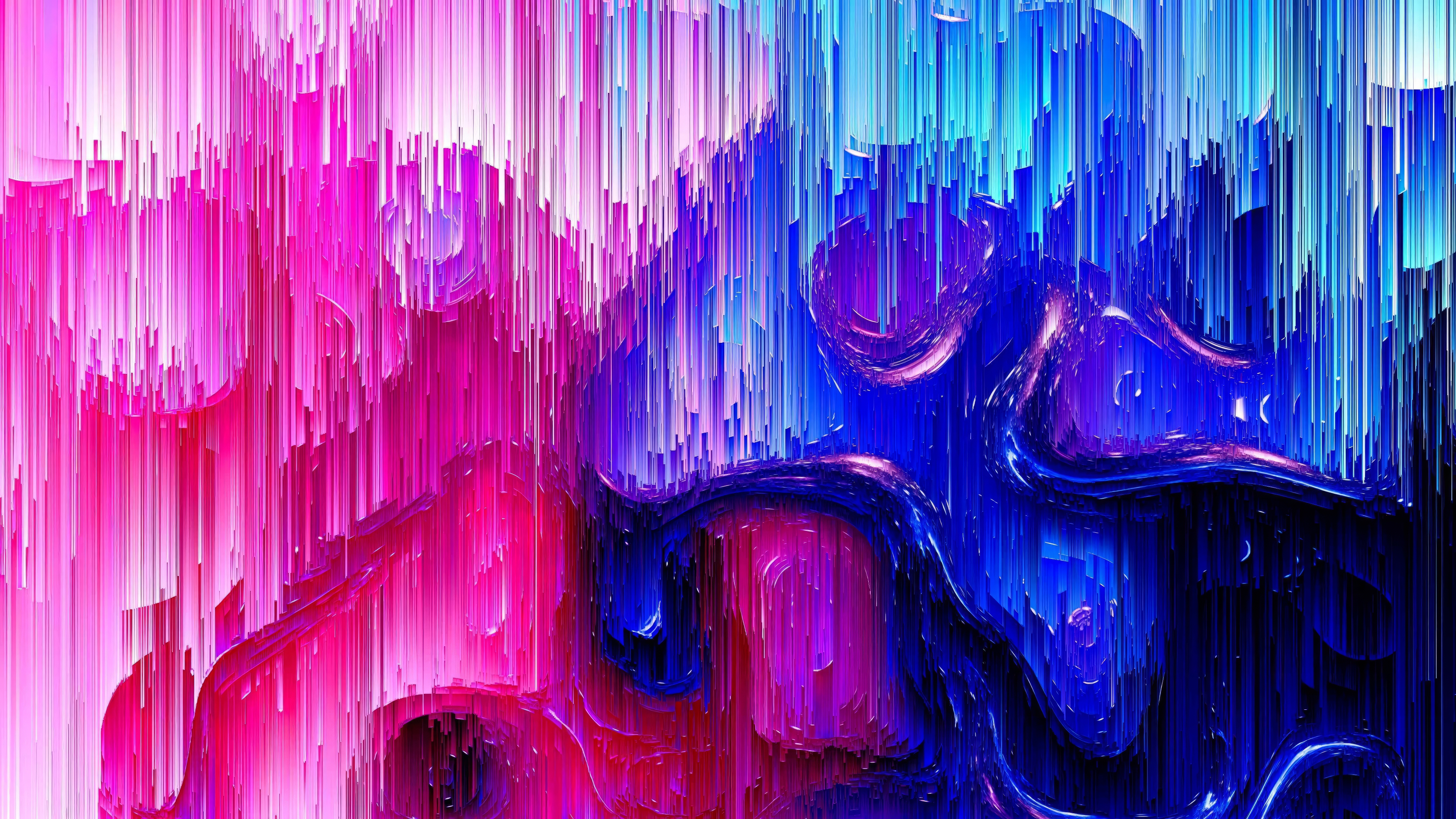 Abstract Glitch Art Vibrant Pink Blue Vertical Lines Pixelated 3840x2160