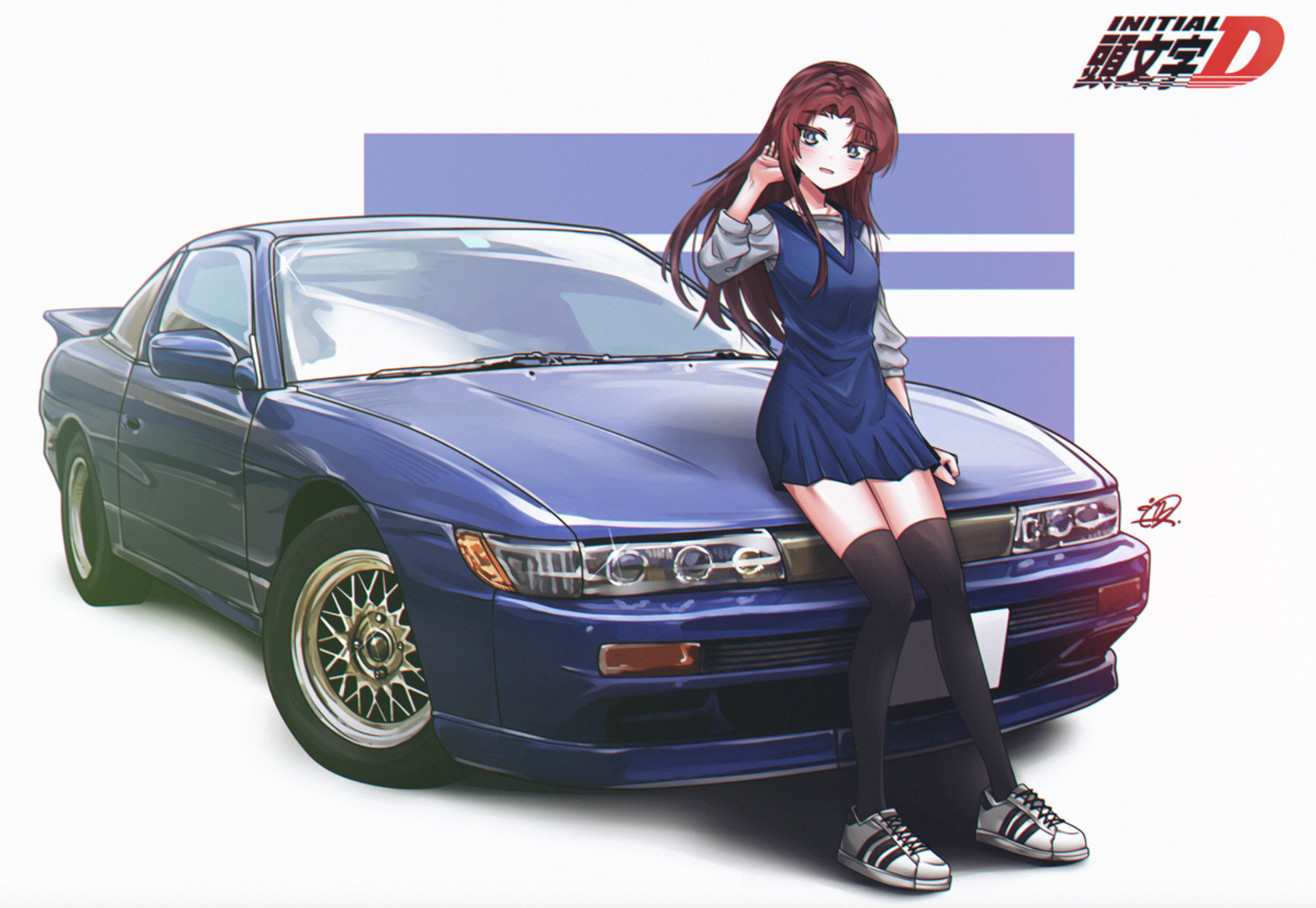 Initial D Illustration Traditional Art Fan Art Anime Girls Anime Mako Sato Vehicle Automobile Japane 2140x1476