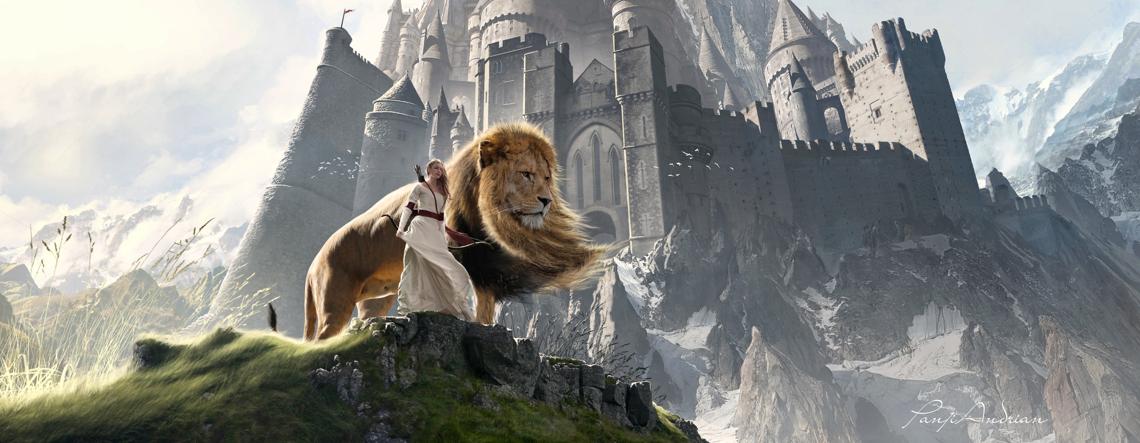 The Chronicles Of Narnia Animals Lion Movies Fantasy Castle Women Archer Big Cats Artwork DeviantArt 3856x1500