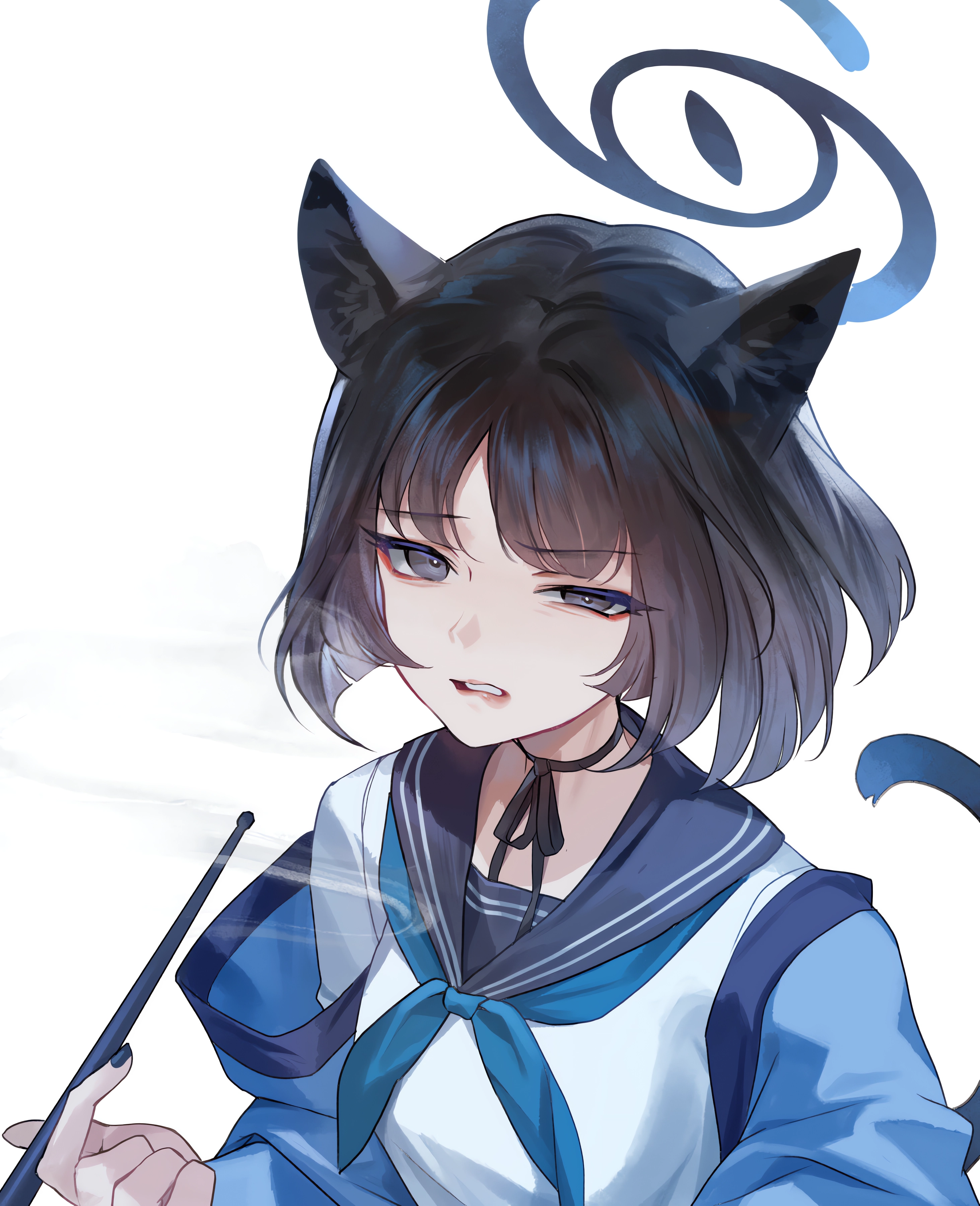 Anime Anime Girls YrKeR404 Blue Archive Kiryuu Kikyou Short Hair White Background Cat Ears Cat Girl  2926x3600