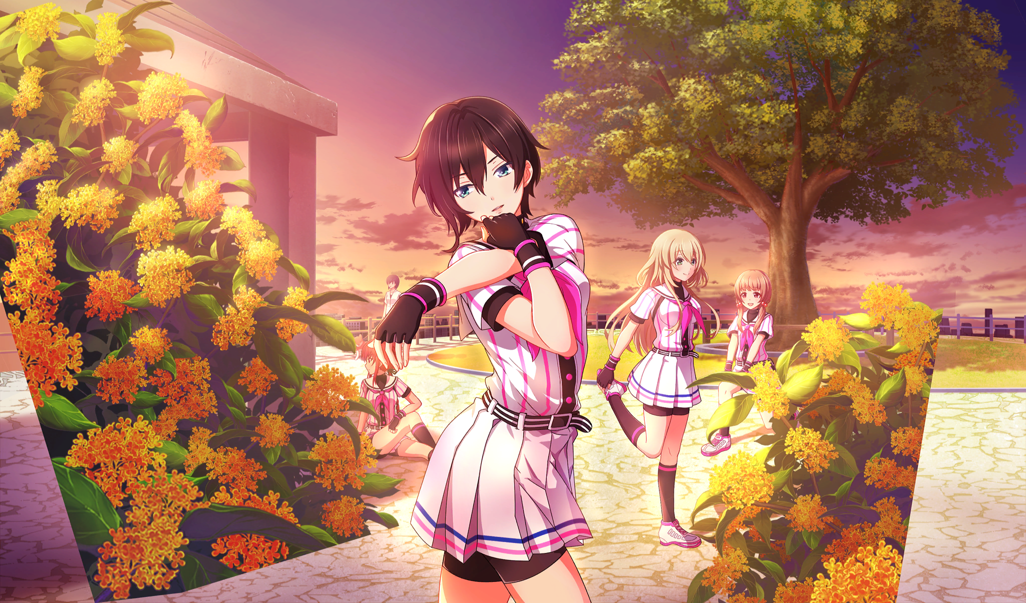 Anime Girls Sunset Flowers 2048x1205